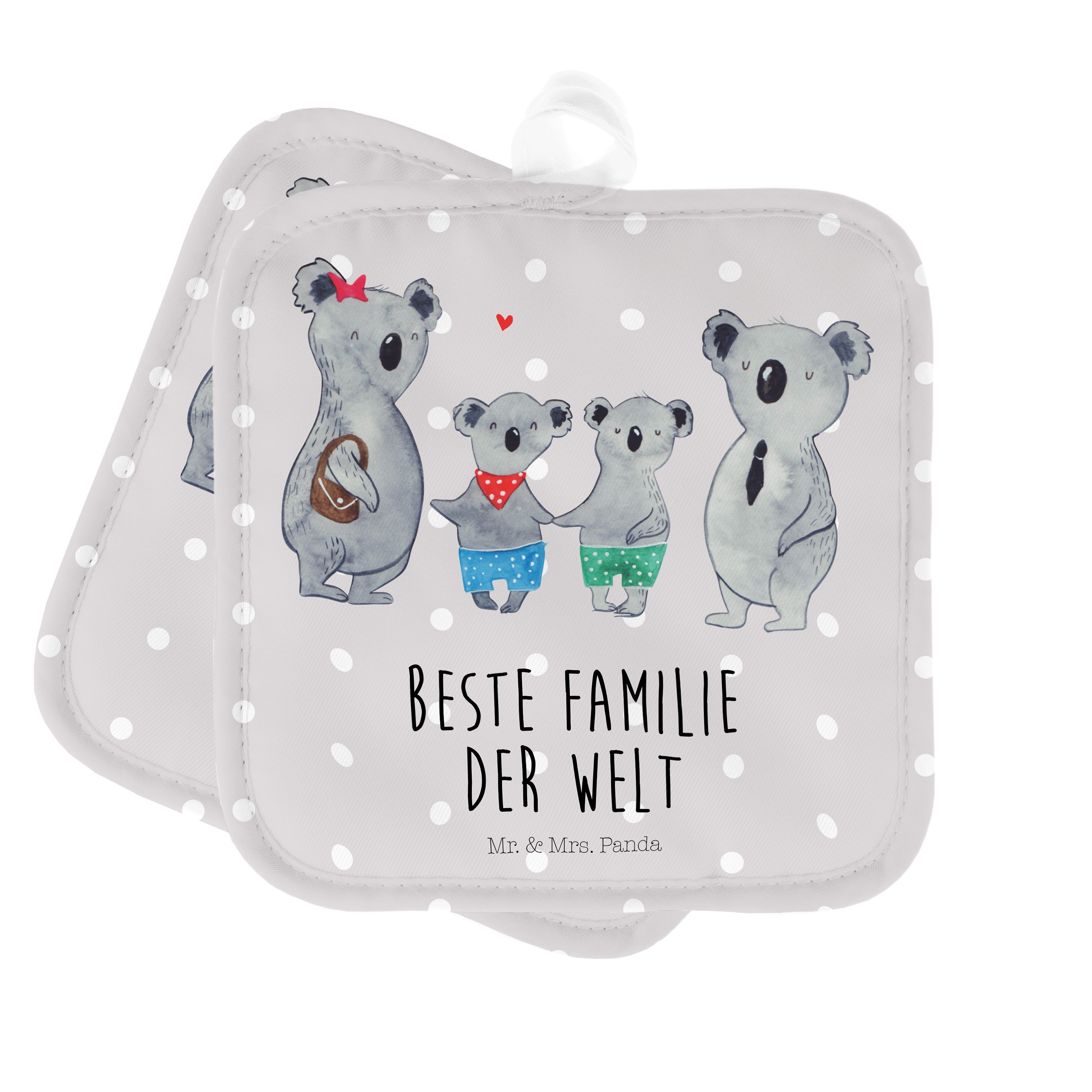 Mr. & Mrs. Panda Topflappen Koala Familie zwei - Grau Pastell - Geschenk, beste Familie, Topflapp, (1-tlg)