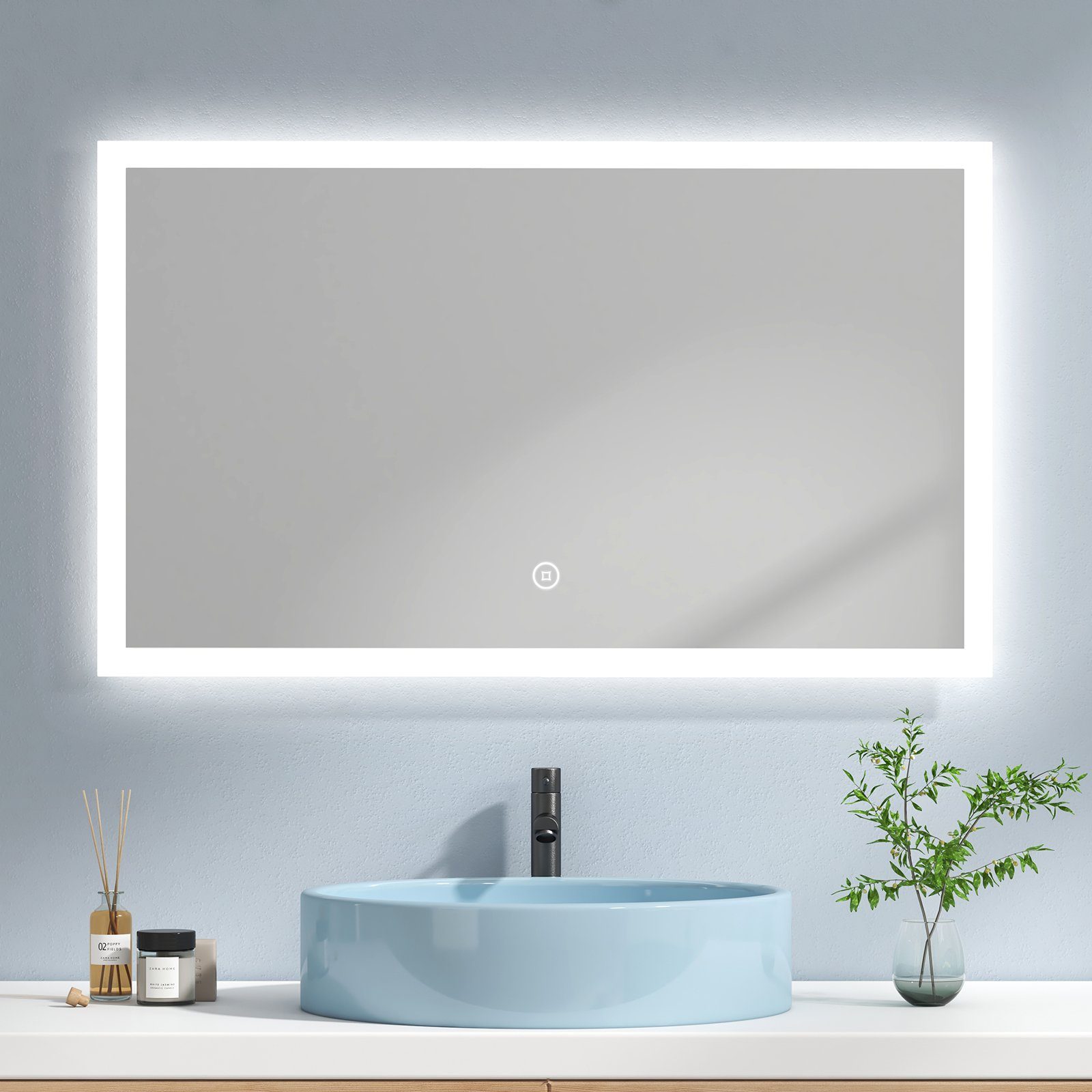 EMKE Badspiegel EMKE LED Badspiegel 100x60cm Badezimmerspiegel, mit  Warmweiß/Kaltweiß/Natürliches Licht und Touch-schalter