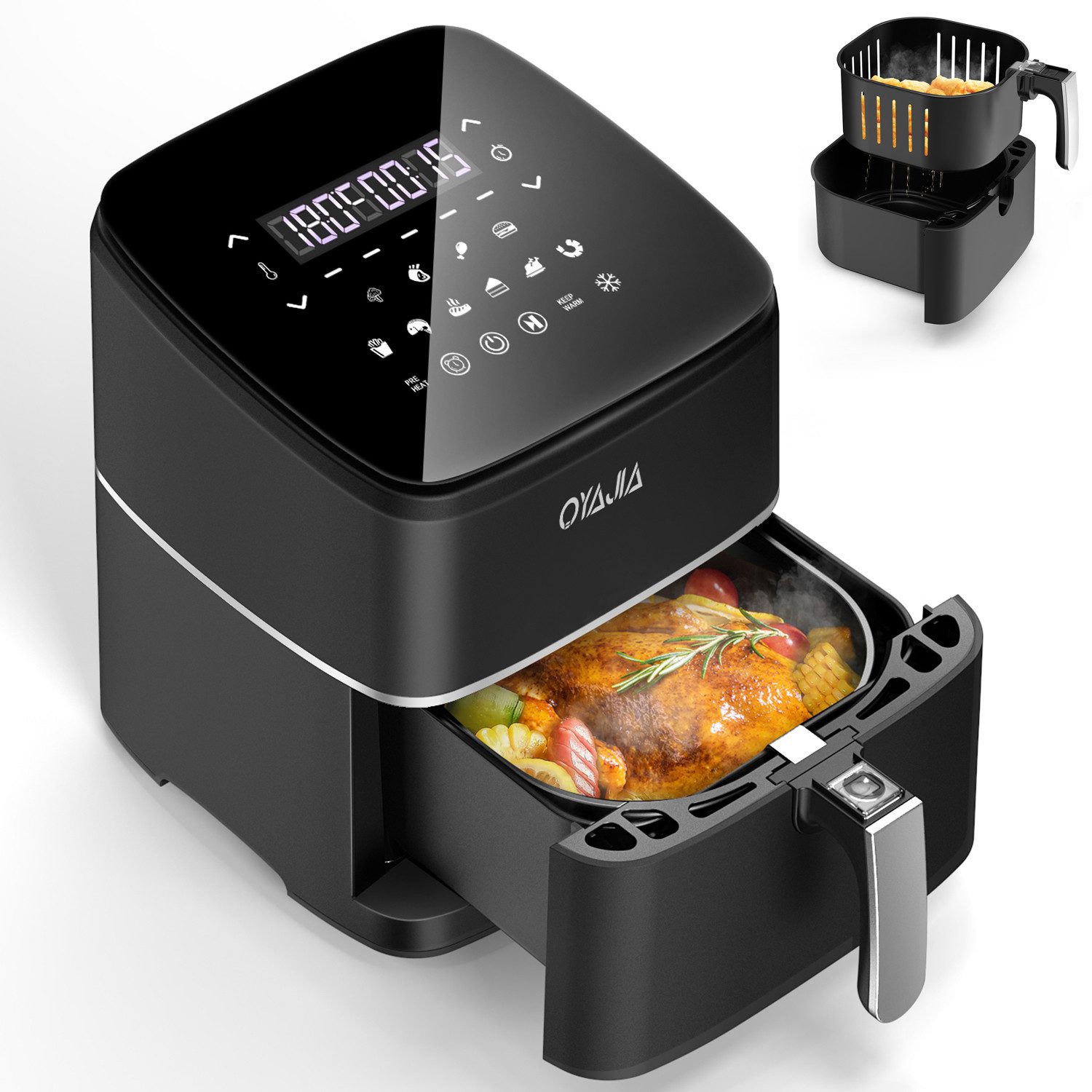 Heißluftfritteuse Airfryer 14 L, Heissluftfritteuse mit Doppelkorb & Ölfilter-System, LED-Display, 10 Programme, Auftauen, Warmhalten, Touchscreen, Smart und Timer-Funktion, Gesunde Friteuse ohne Öl