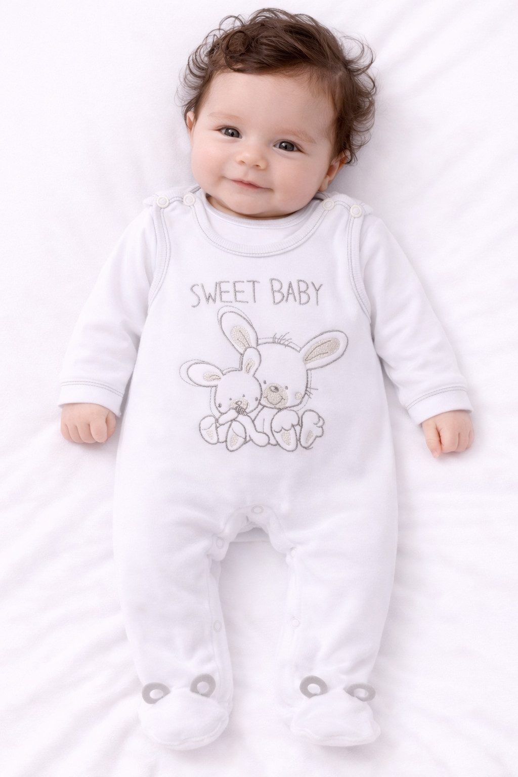 La Bortini Strampler Erstlingsset Baby Anzug in Weiß mit Hasen aus Velours Strampler Shirt (Set 2-teilig, Erstlingsset für Neugeborene, mit Hasen) weich, weiß, unisex, 44 50 56 62 68
