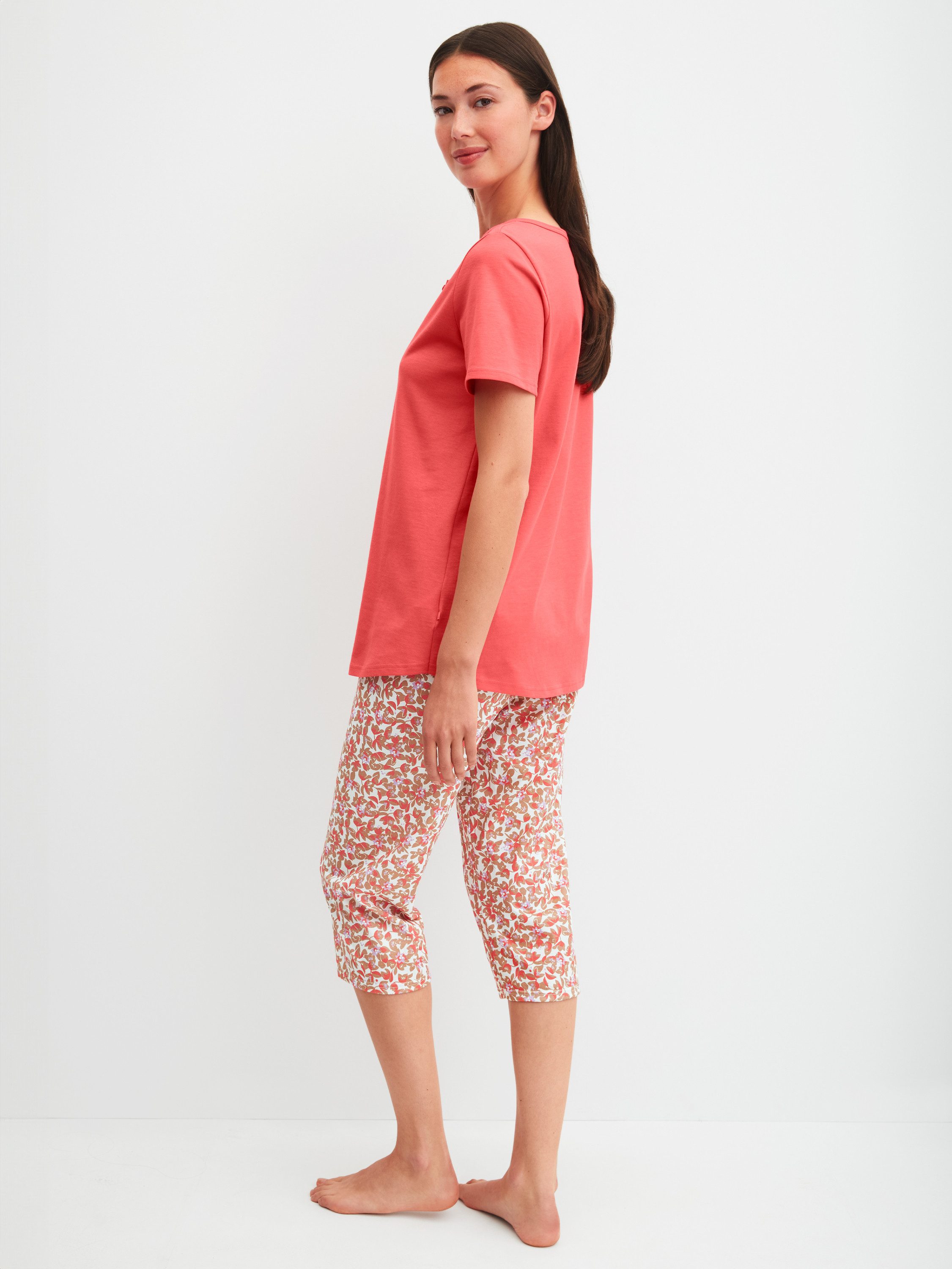 CALIDA Capri-Pyjama Flower Nights Damen (2 tlg) 100% Baumwolle, hautfreundlich, pflegeleicht, elastischer Bund