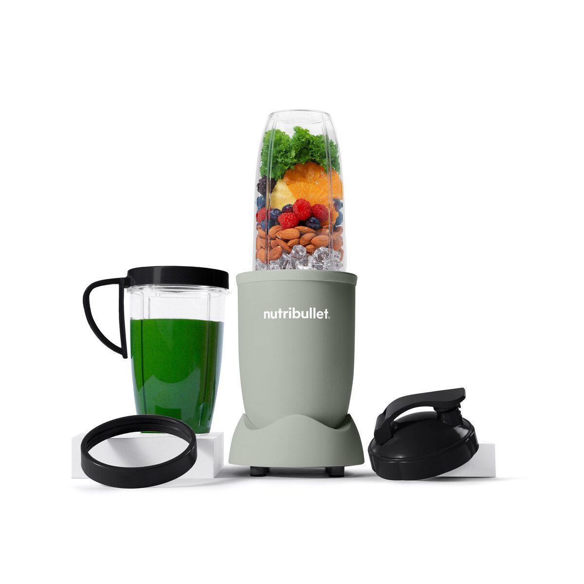 nutribullet Standmixer Pro NB907MAJD - kompakter Mixer, 900W, 2 Mixbecher (700+925ml), Jade, 900 W, Drücken, drehen, mixen, starker Motor,Becher+Zubehör spülmaschinenfest