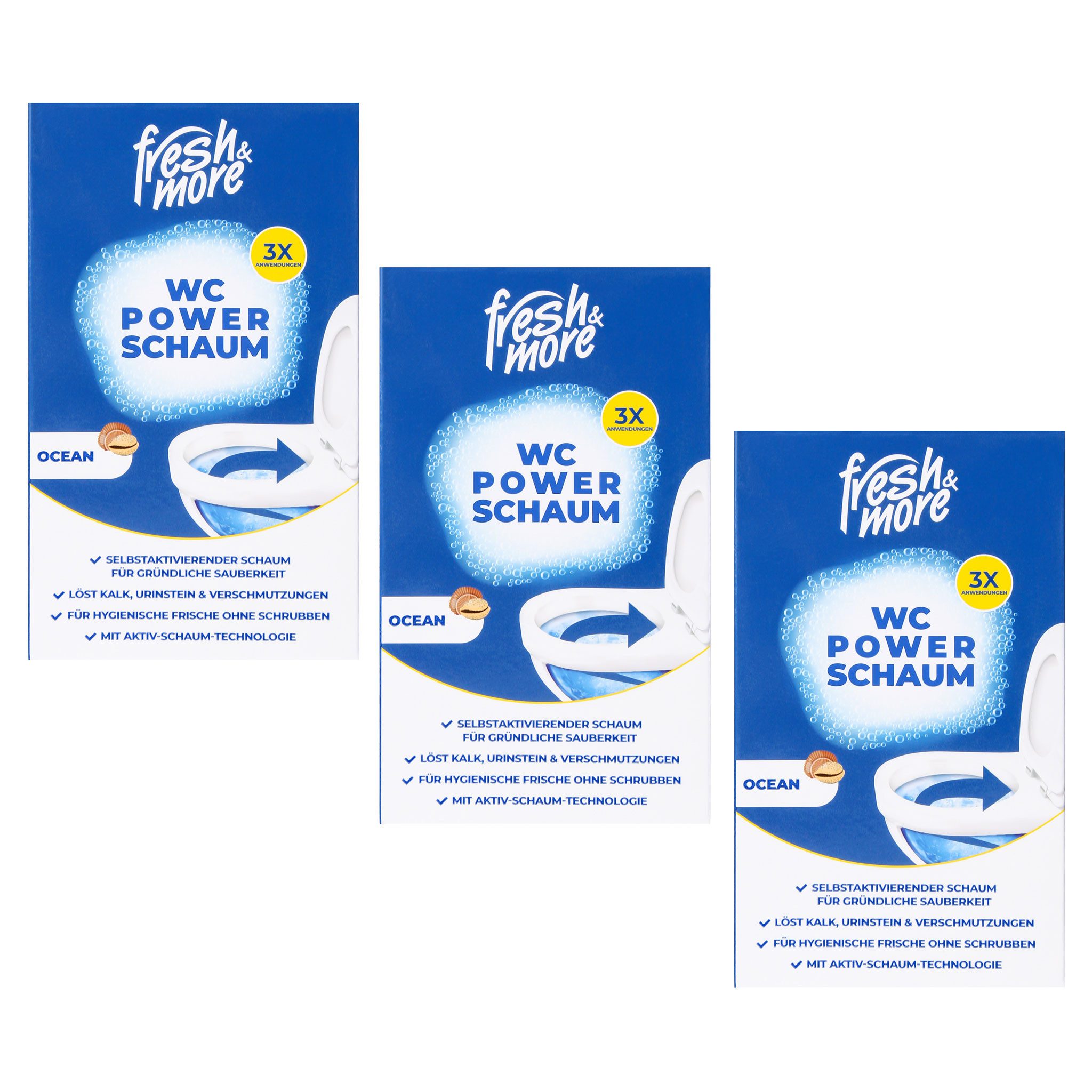 fresh & more PowerSchaum WC-Reiniger (3 Beutel à 100 g = 3-teiliges Set selbstschäumend, ohne Bürsten)