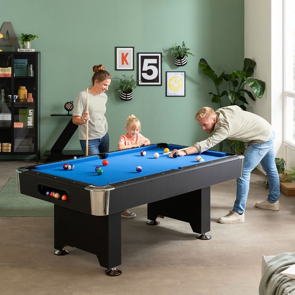 Winsport Billardtisch Billardtisch San Diego, Elegantes, dunkles Holzdekor mit verchromten Akzenten
