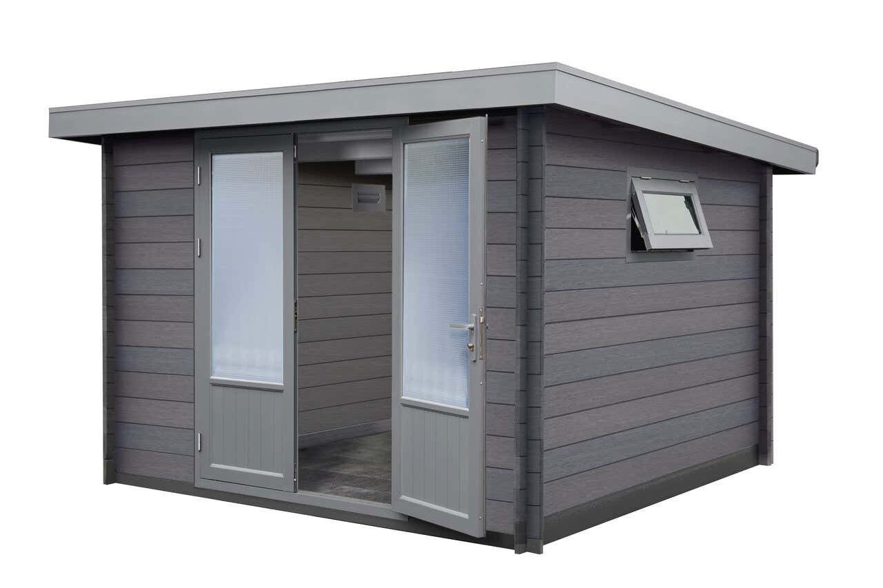 Finnhaus Wolff Gerätehaus Holz WPC Bella 2924 28, BxT: 340x279 cm, in Naturbelassen mit 28mm Wandstärke