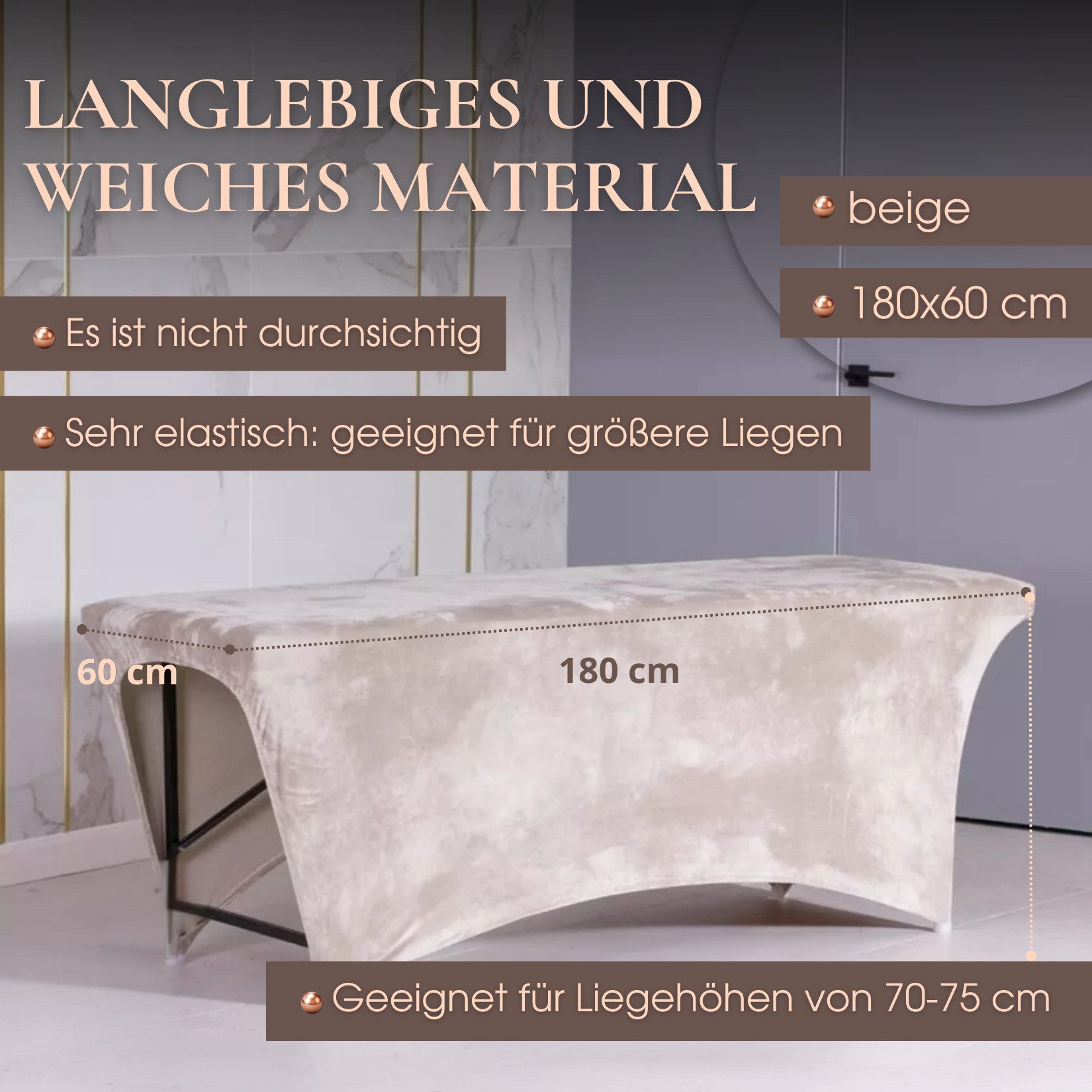 STM Company Massageliege Verlängerter Liegenbezug aus Velours für Kosmetikliege & Massageliege (Elastischer Spannbezug mit Fußaussparung), 180x60 cm/ 190x70 cm