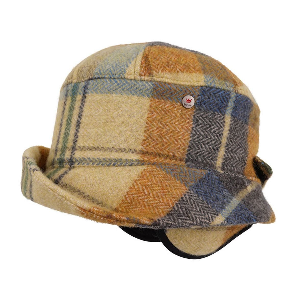 Balke Fischerhut bunt karierter Toque Winter-Stoffhut mit Ohrenklappen