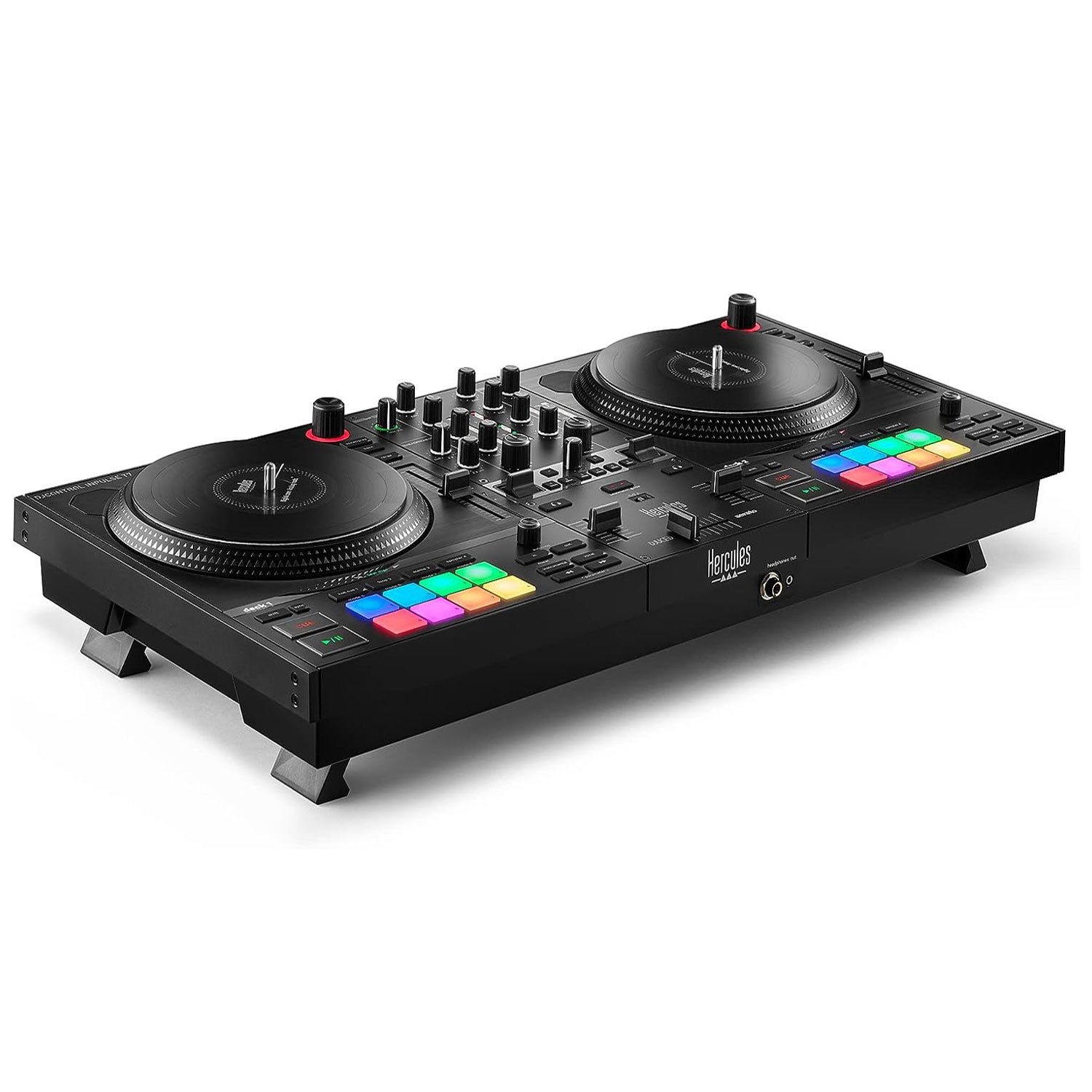 HERCULES DJ Controller Hercules DJ Control Inpulse T-7 DJ-Controller + Bonus In-Ear Kopfhörer, (DJ-Controller mit 2 motorbetriebenen Decks), DJ-Controller mit 2 motorbetriebenen Decks