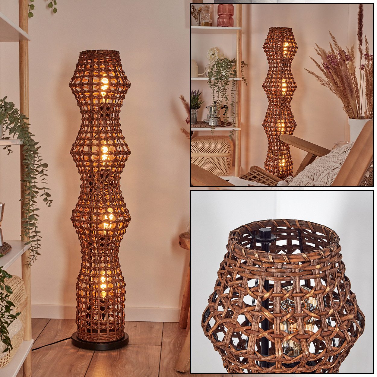 Stehlampe Stehlampe im skandinavischen Design mit Schirm aus Rattan in Braun