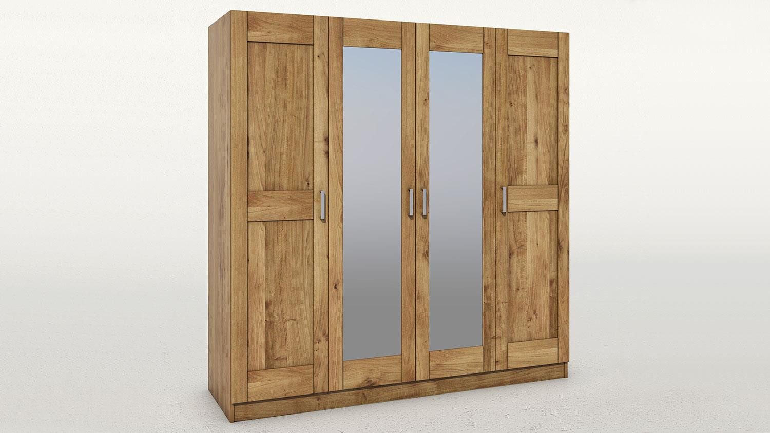 ELFO Kleiderschrank Kleiderschrank Toni 4S Wildeiche Schrank mit Spiegel 202 cm