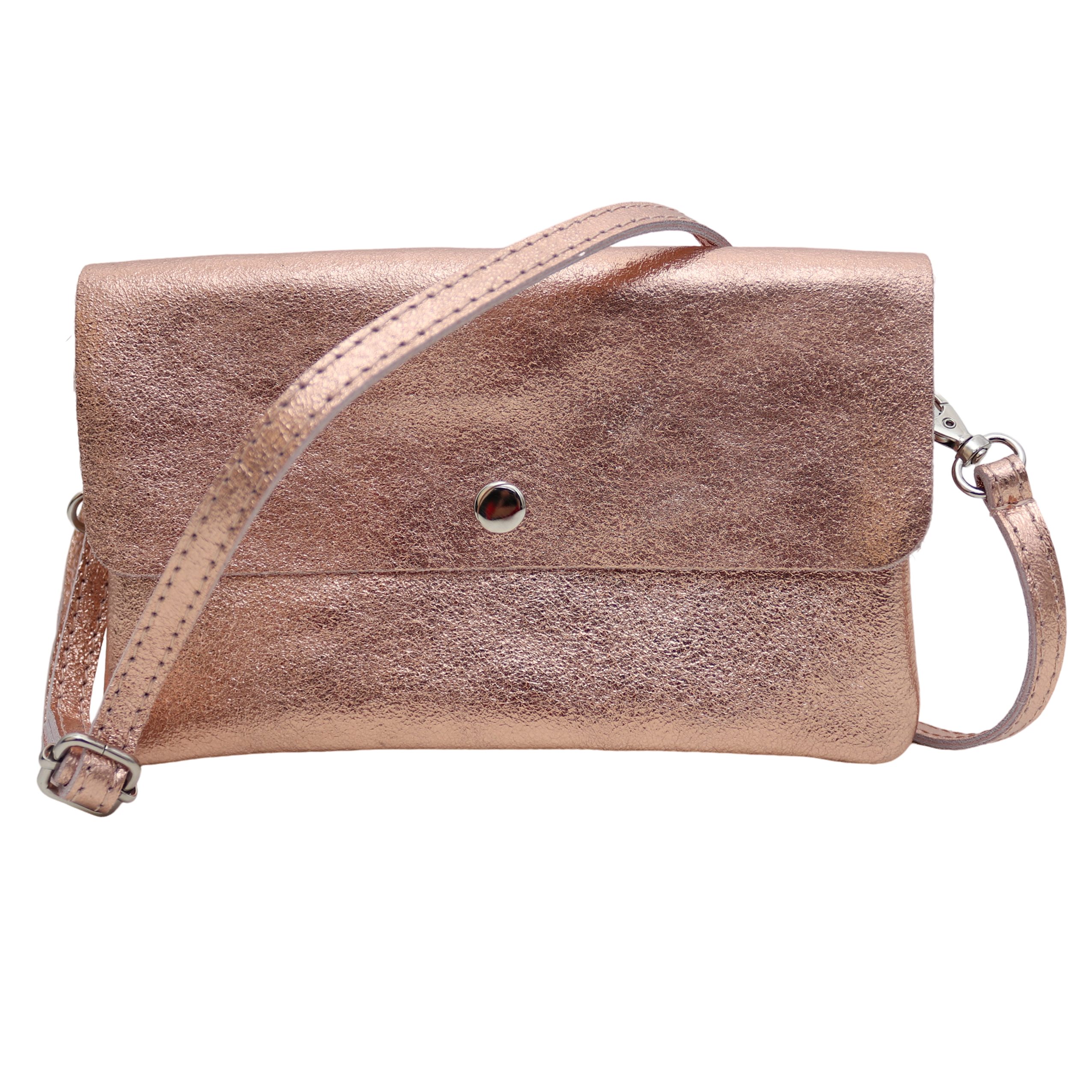 MIRROSI Clutch Damen, Crossbody Bag, Echtleder made in Italy ca.20x12x2cm (Leopard Leo Muster und Unifarbe), Umhängetasche, Schultertasche für jeden Anlass