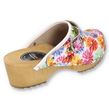 Cloque Clogs geschlossen Blumentmotiv schwarz/bunt Clog Outdoor & Garten