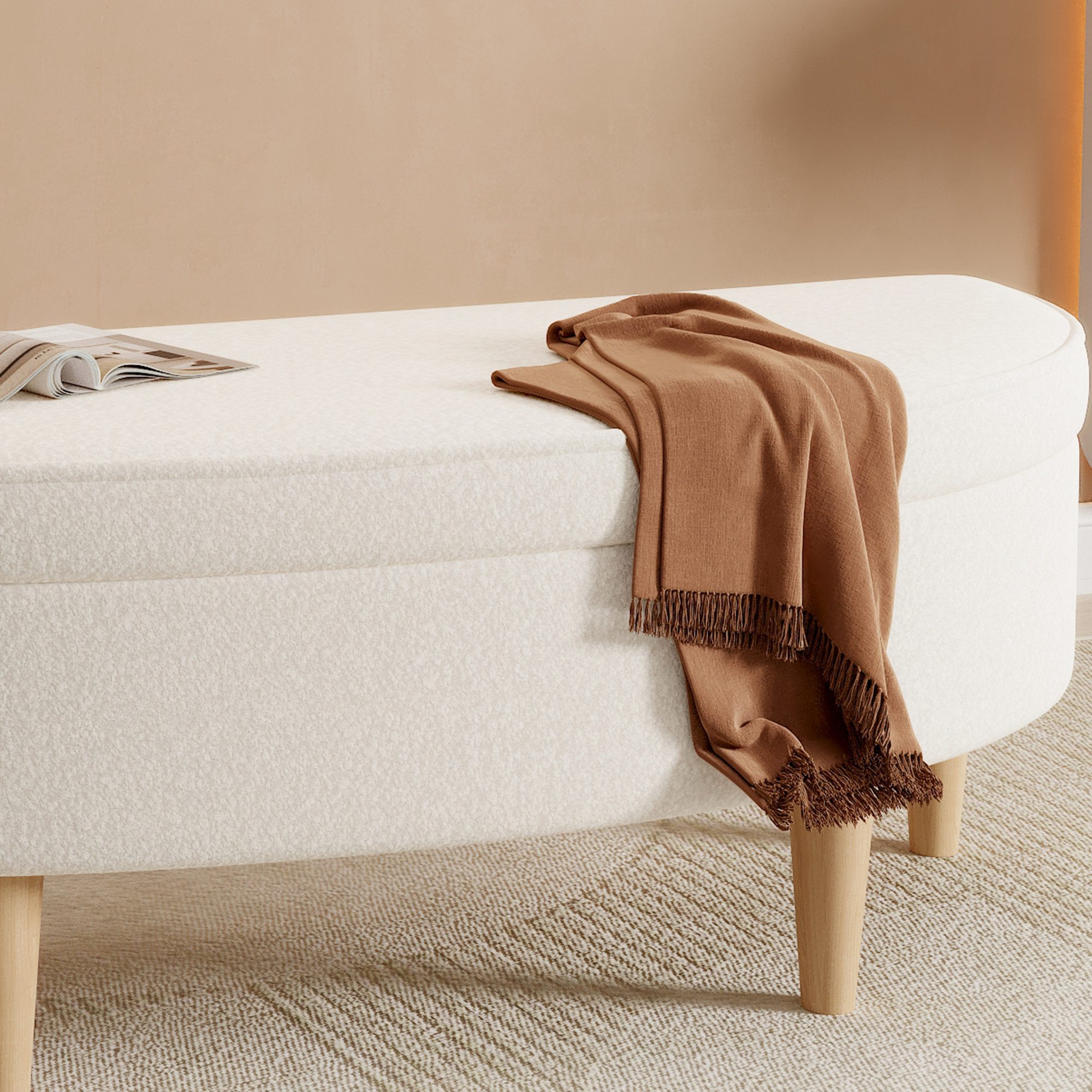 i@home Polsterbank Bettbanke, Betthocker, Esszimmerbänke mit Stauraum, Halbkreisförmige Hockerfläche, Vliesimitat