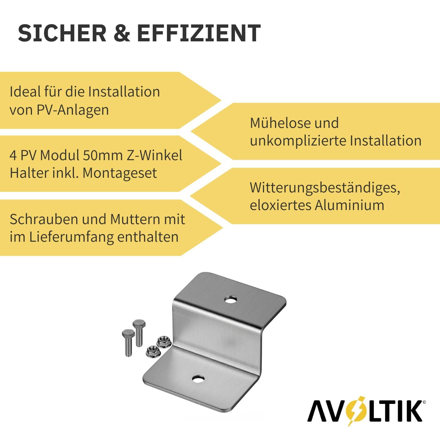 avoltik Wechselrichter Aluminium Z-Winkel Befestigunswinkel PV Solarmodule Halterung Wand, (Z-Winkel zur Auswahl in schwarz oder silber, Z-Winkel zur Auswahl in – Bild 4 von 5