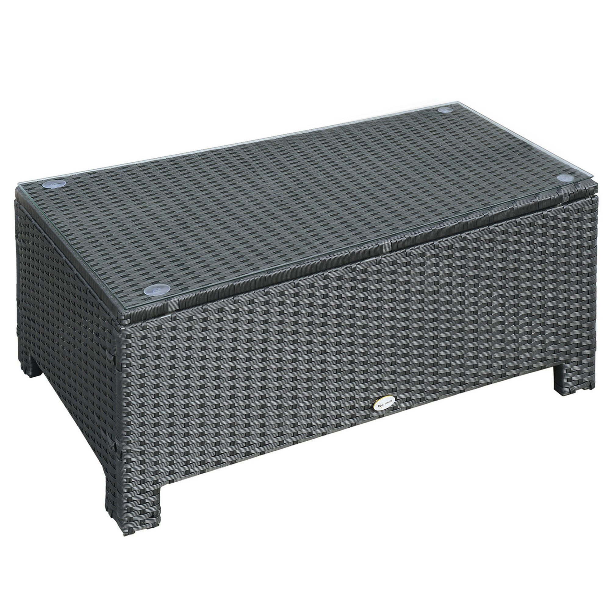 Outsunny Gartentisch Garten Beistelltisch Polyrattan (Balkontisch, 1-St., Couchtisch), Schwarz 85 x 50 x 39 cm