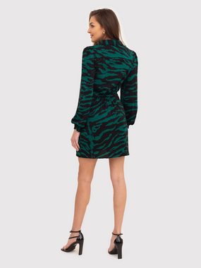 AX Paris Midikleid Grünes Hemdkleid mit Animal-Print und Knopfleiste vorne