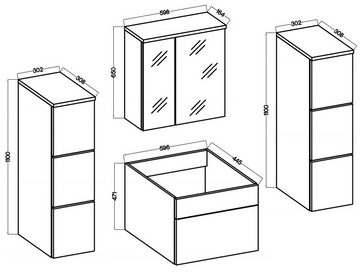 Furnix Badmöbel-Set RAGU 5-teilig, 4 Hängeschränke Push&Click + Waschbecken Auswahl, modern