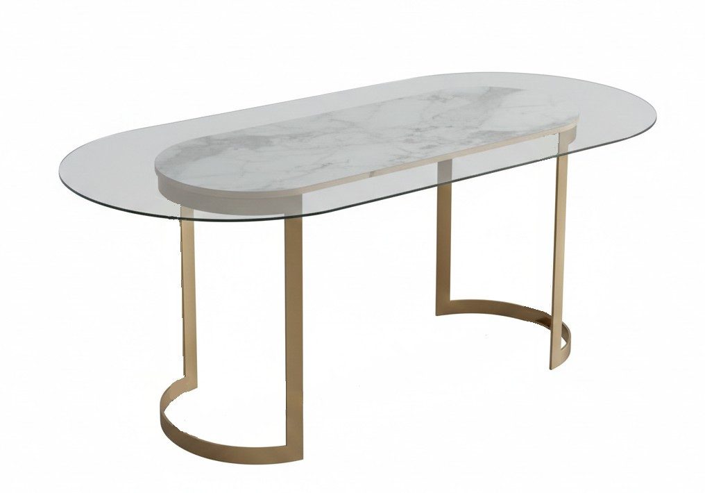 Xlmoebel Esstisch Eleganter Esstisch aus Glas und Edelstahl in Gold für Ihr Zuhause (Tisch, Esstisch), Made in Europa