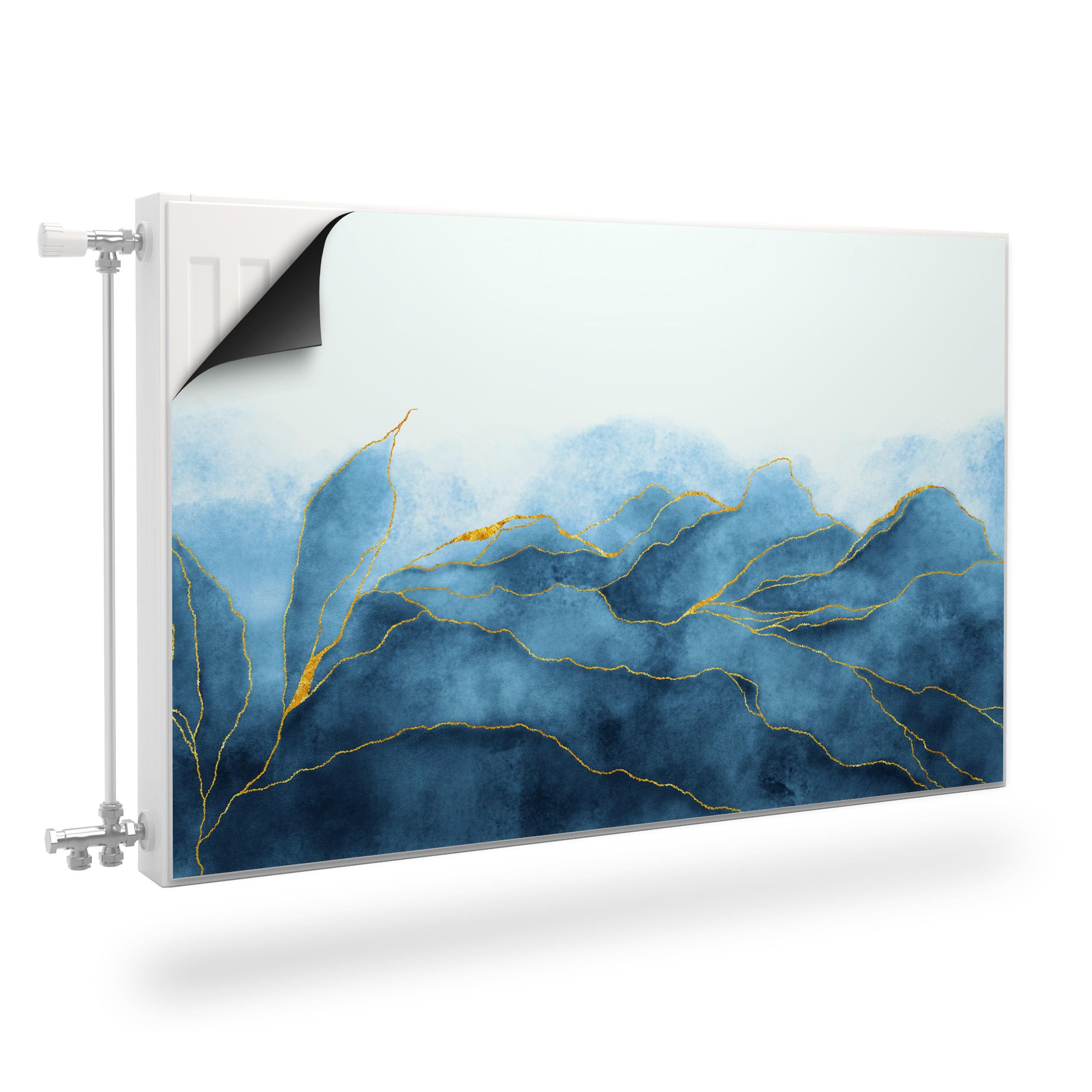 Muralo Magnetfolie Heizkörperverkleidung Blau Abstrakte Blätter – Heizkörperabdeckung, 80x60 cm, abriebfest, abwischbar