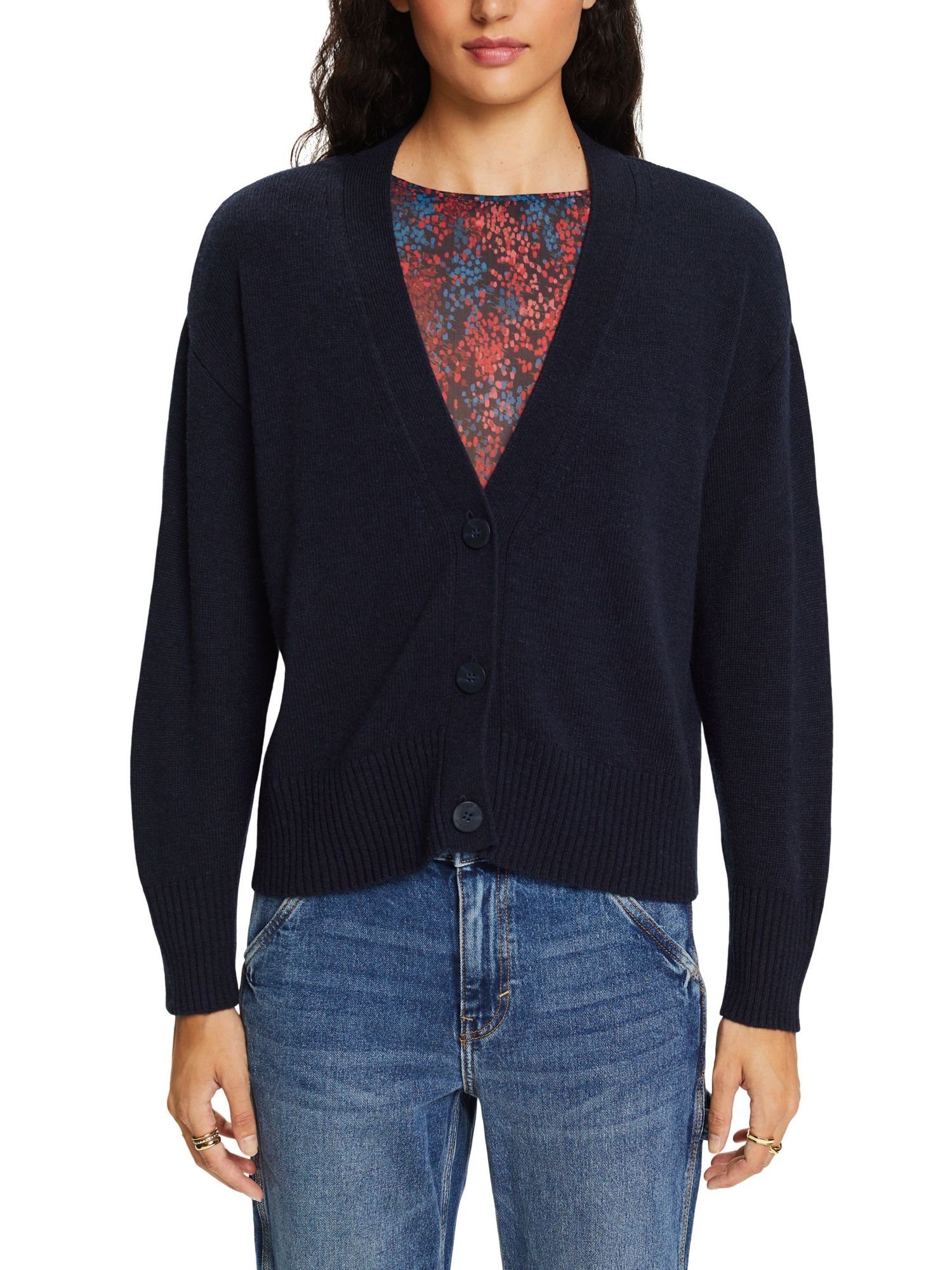 NAVY Strickjacke mit Wollcardigan V-Ausschnitt Collection (1-tlg) Esprit