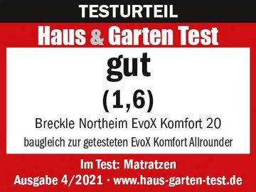 Komfortschaummatratze Breckle EvoX Komfort 20, Breckle Northeim, 20 cm hoch, Haus&Garten Testnote: 1,6