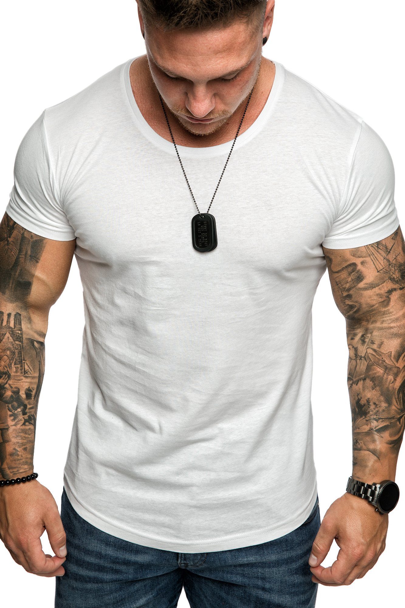 Amaci&Sons T-Shirt TACOMA Basic T-Shirt mit Rundhalsausschnitt Herren Einfarbig Vintage Rundhalsausschnitt Basic Crew Neck Shirt – Bild 3 von 4