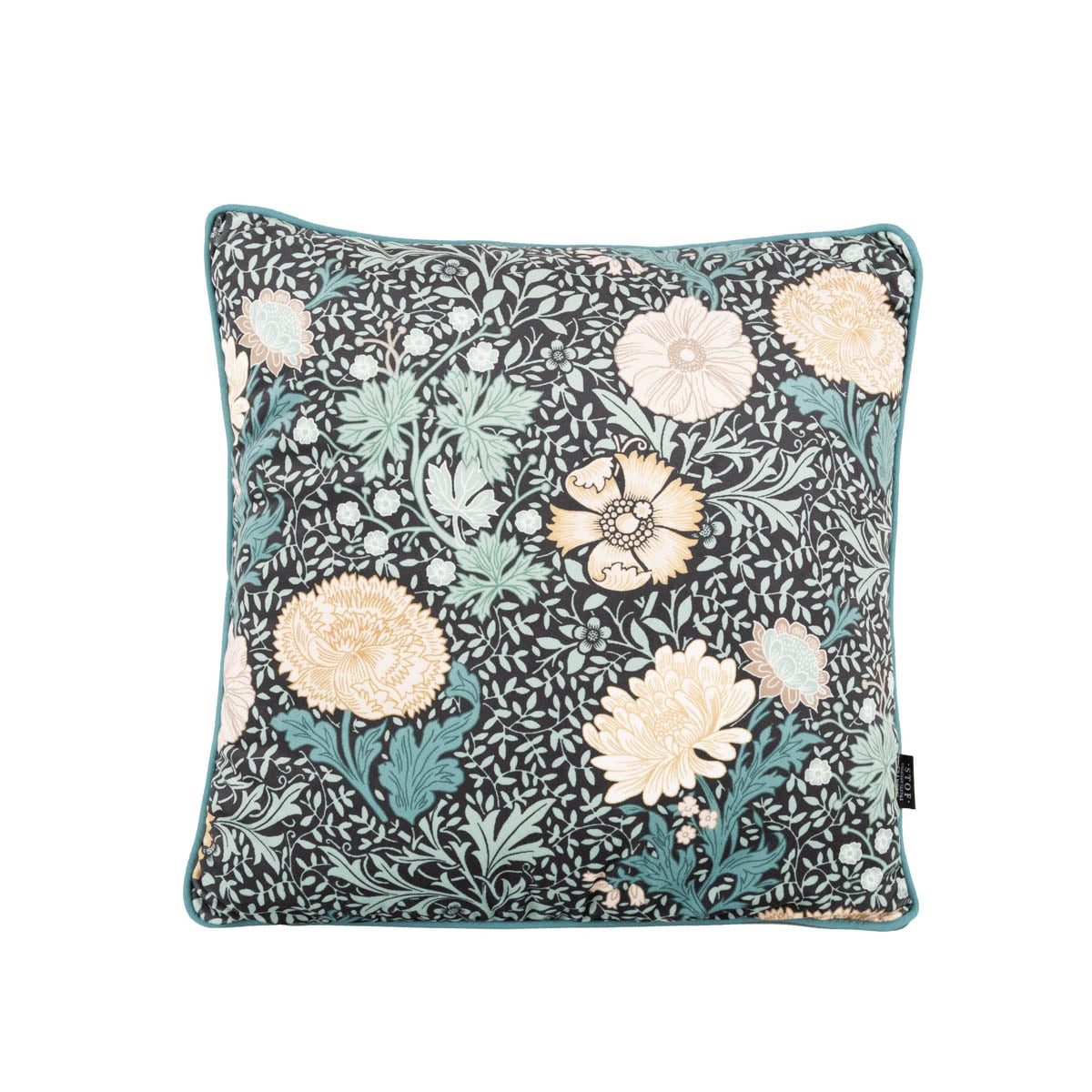 SCHÖNER LEBEN. Dekokissen Kissen Madeleine Samt Blumen schwarz türkisgrün 45x45cm