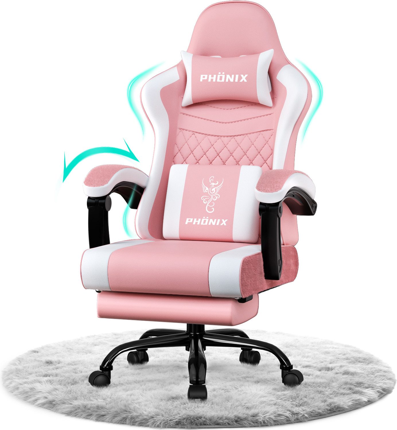 Adormii Gaming-Stuhl Gaming Stuhl ergonomisch Gaming Chair Bürostuhl verstellbare (Gaming Stuhl mit verstellbaren Lendenkissen, Armlehne und Kopfstütze, Gamer Stuhl Bequeme Sitzkissen), gepolsterter Gaming-Stuhl, bis 150 kg Belastbarkeit