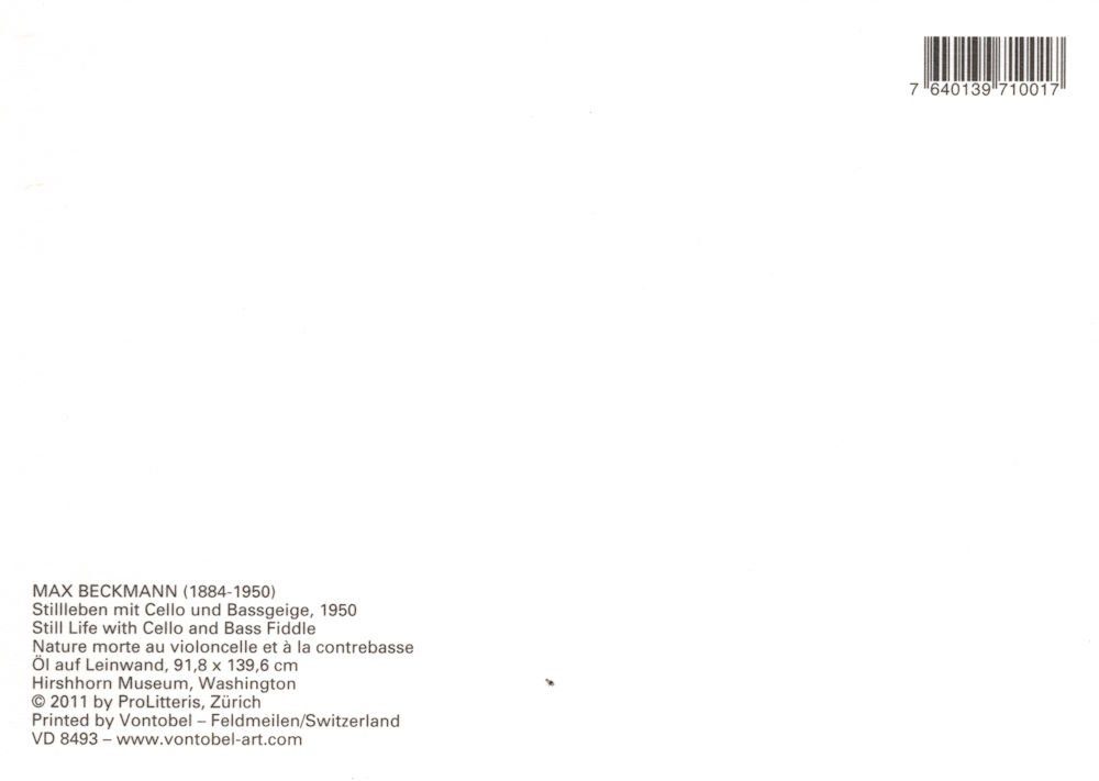 Postkarte Kunstkarte Max Beckmann mit Bassgeige" Cello und "Stilleben