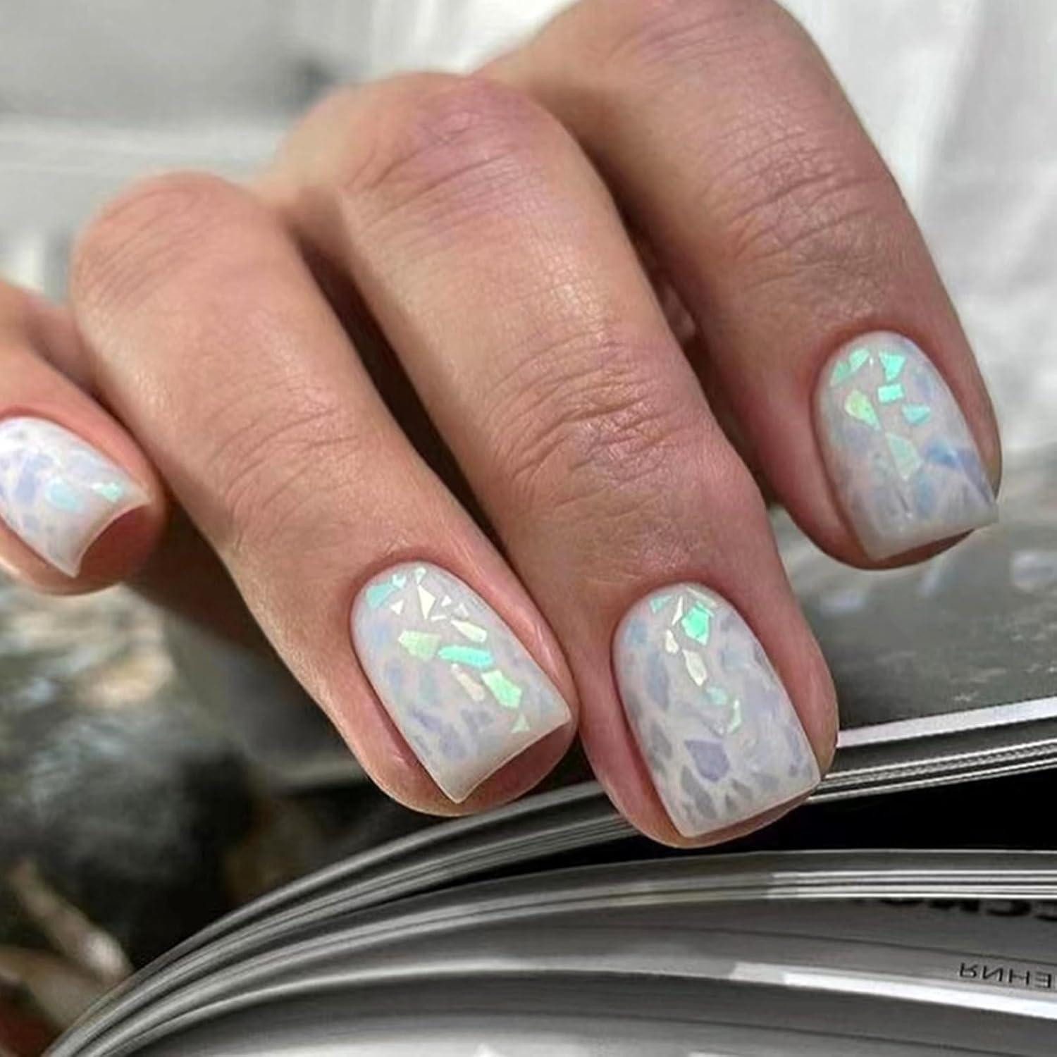 Kunstfingernägel 24 Stück Pailletten Glitzer Press on Nails Kurz Acryl Nägel French