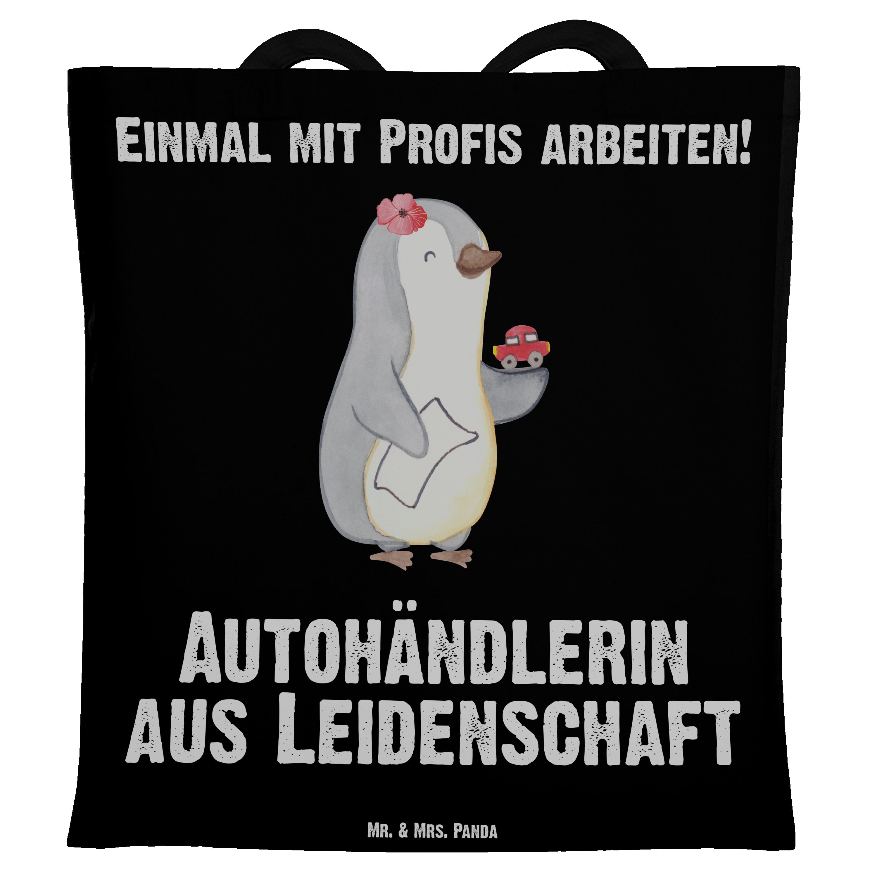 Mr. & Mrs. Panda Tragetasche Autohändlerin aus Leidenschaft - Schwarz - Geschenk, neues Auto, Beut (1-tlg)