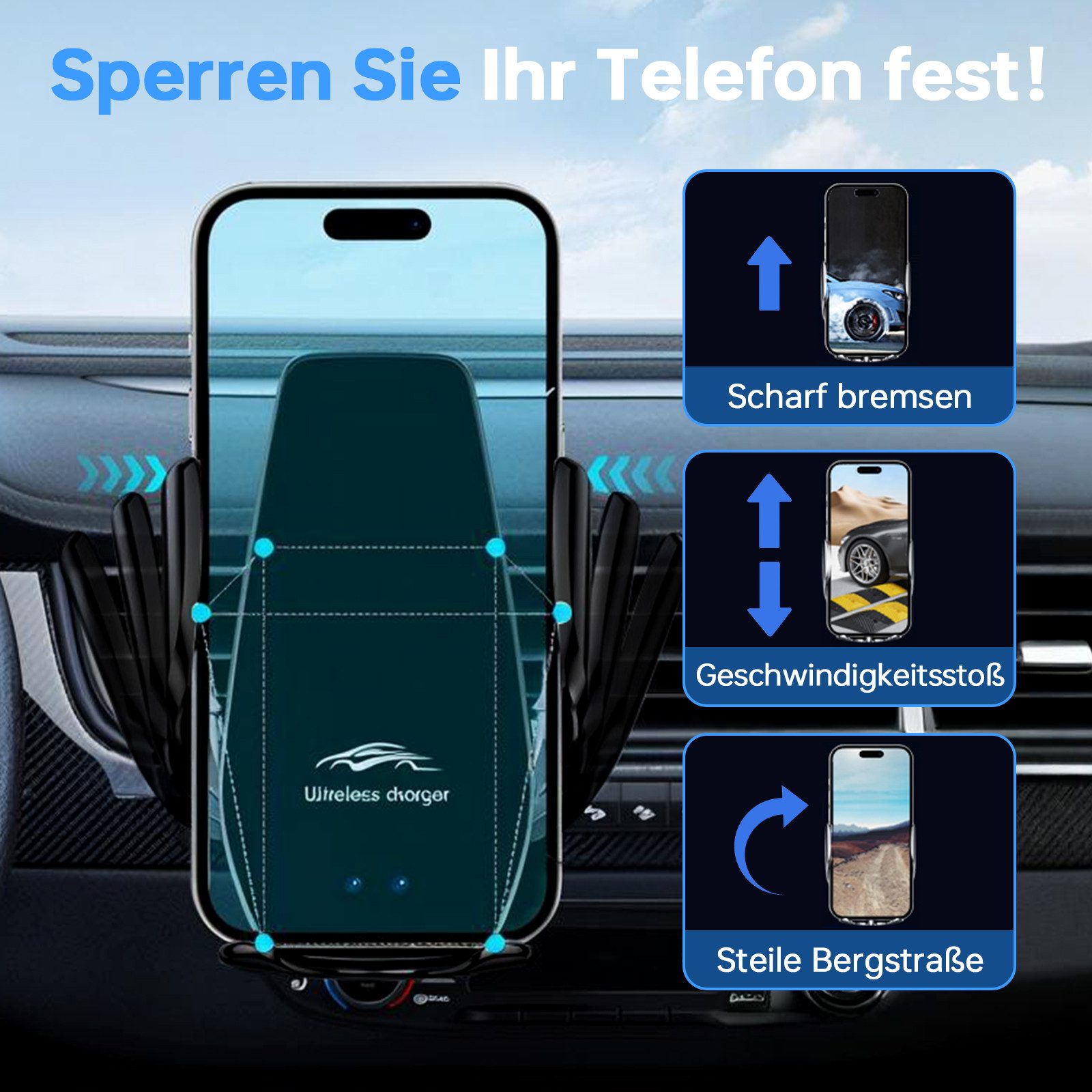 neue dawn Handy-Halterung Kabelloses Ladegerät Auto Handyhalterung Induktives für iPhone Samsung – Bild 4 von 5