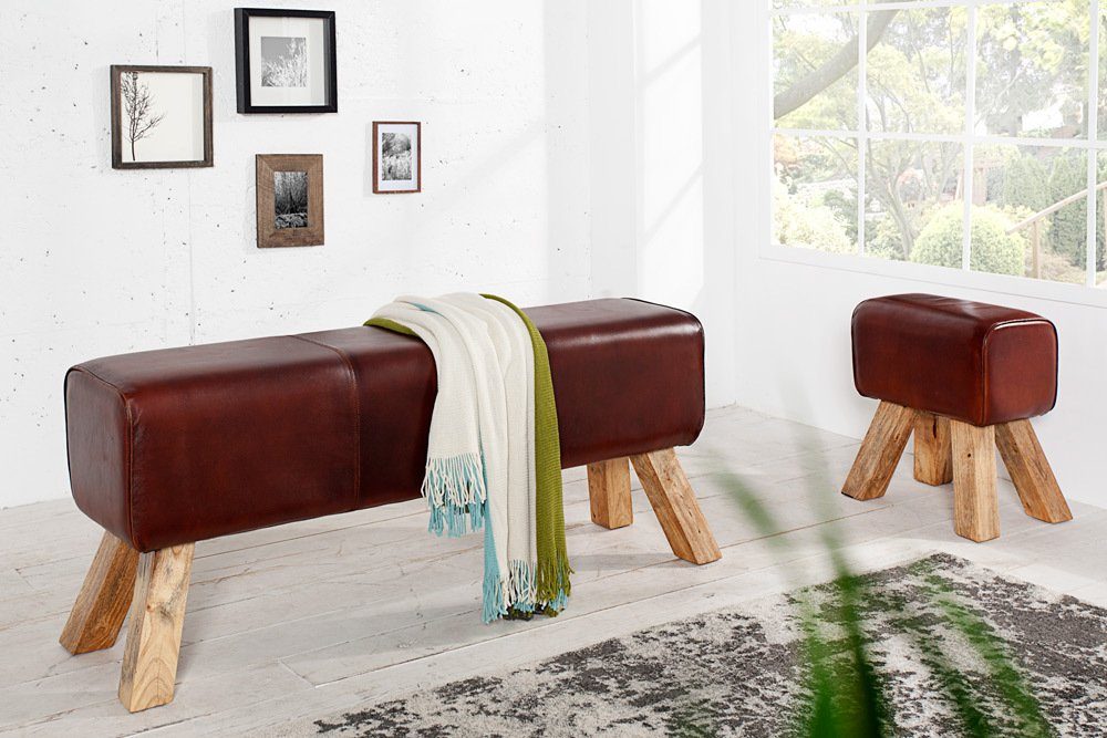 riess-ambiente Sitzhocker TURNBOCK 40cm coffee / natur, mit Echtleder-Bezug