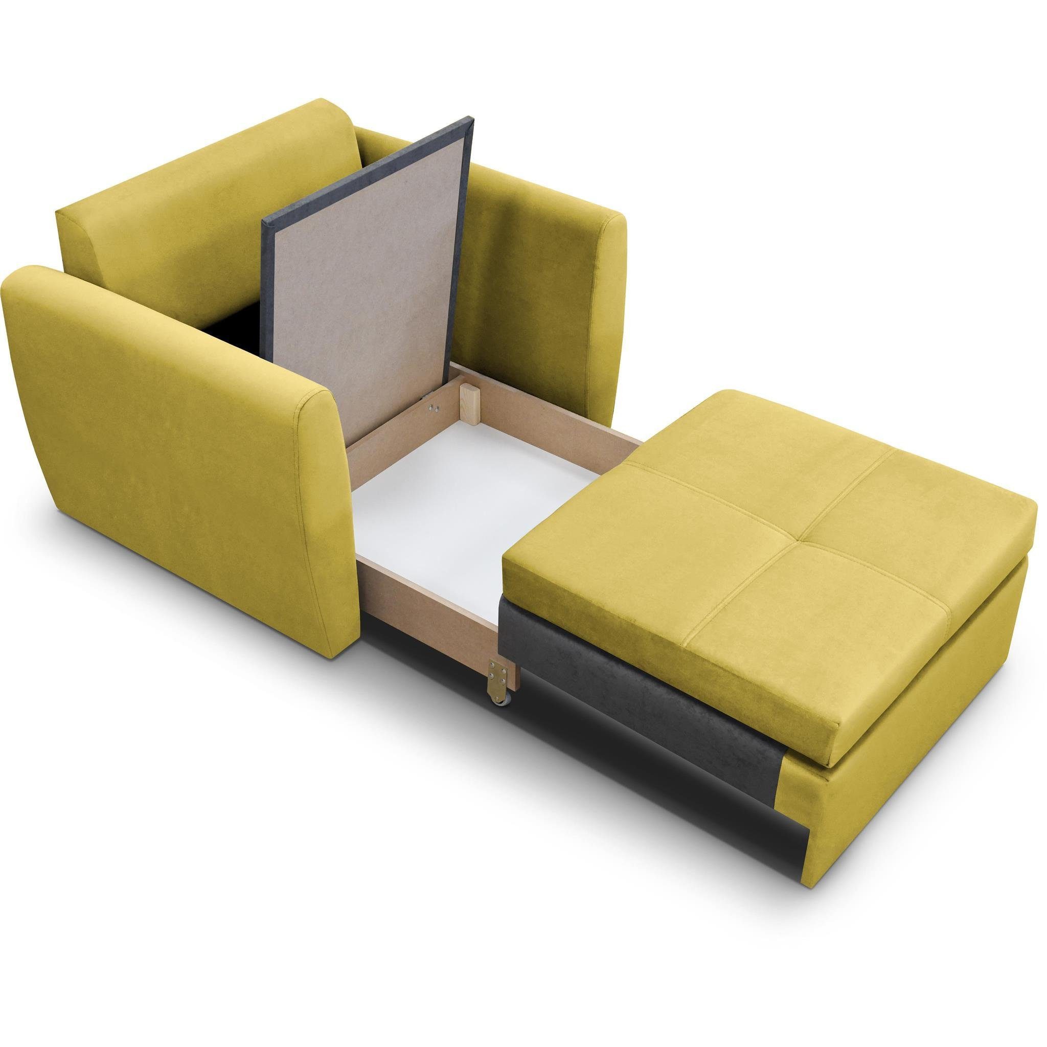 Beautysofa Relaxsessel KAMEL mit Schlaffunktion und Bettkasten (freistehend, kompakter Schlafsessel für Wohnzimmer & Gästezimmer, Velours TRINITY), Schlafsessel ausklappbar, moderner Sessel mit Liegefläche 188x82 cm