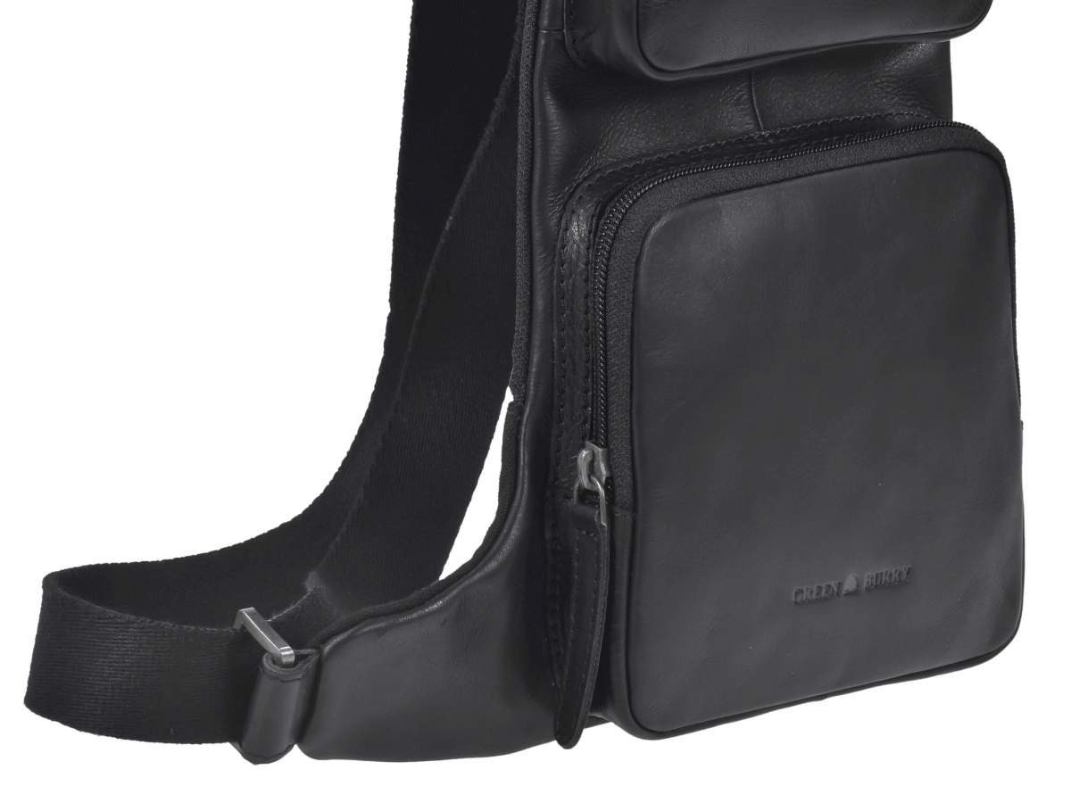 Greenburry Umhängetasche Pure Black, Crossbag 25x38cm, Messengerbag, Damen Herren