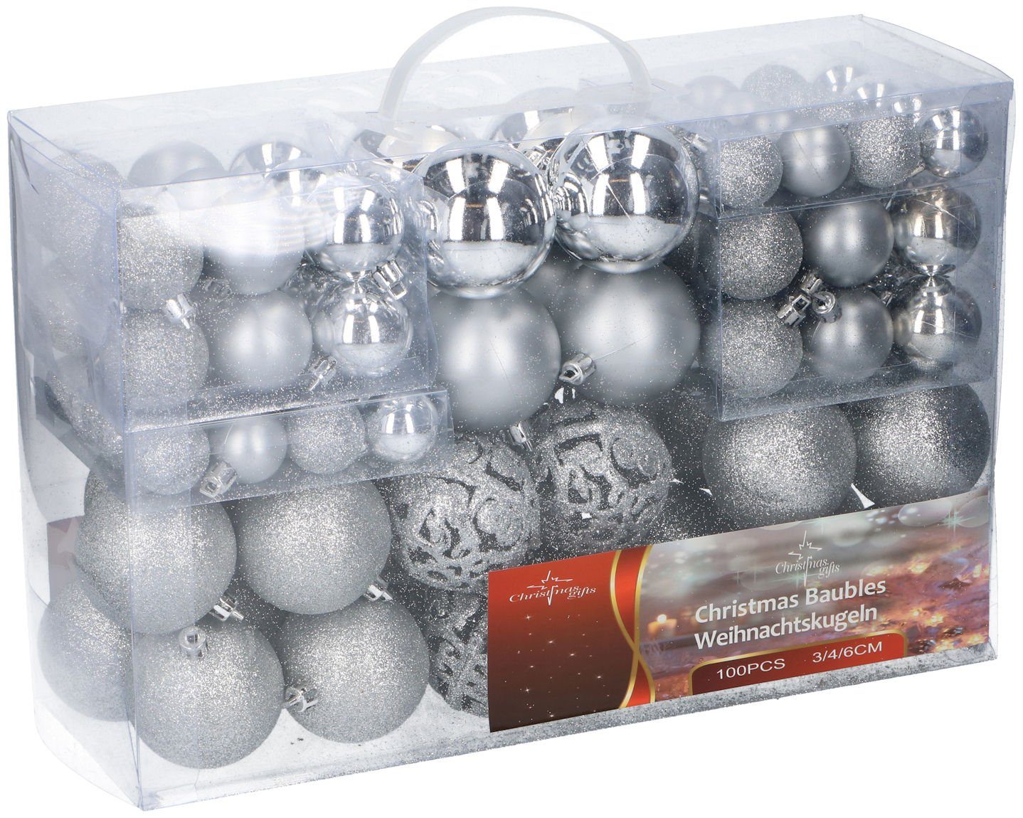 Spetebo Weihnachtsbaumkugel Kunststoff Christbaumkugeln 100er Set - silber (100 St), Weihnachtskugeln Christbaumschmuck Zierschmuck bruchsicher