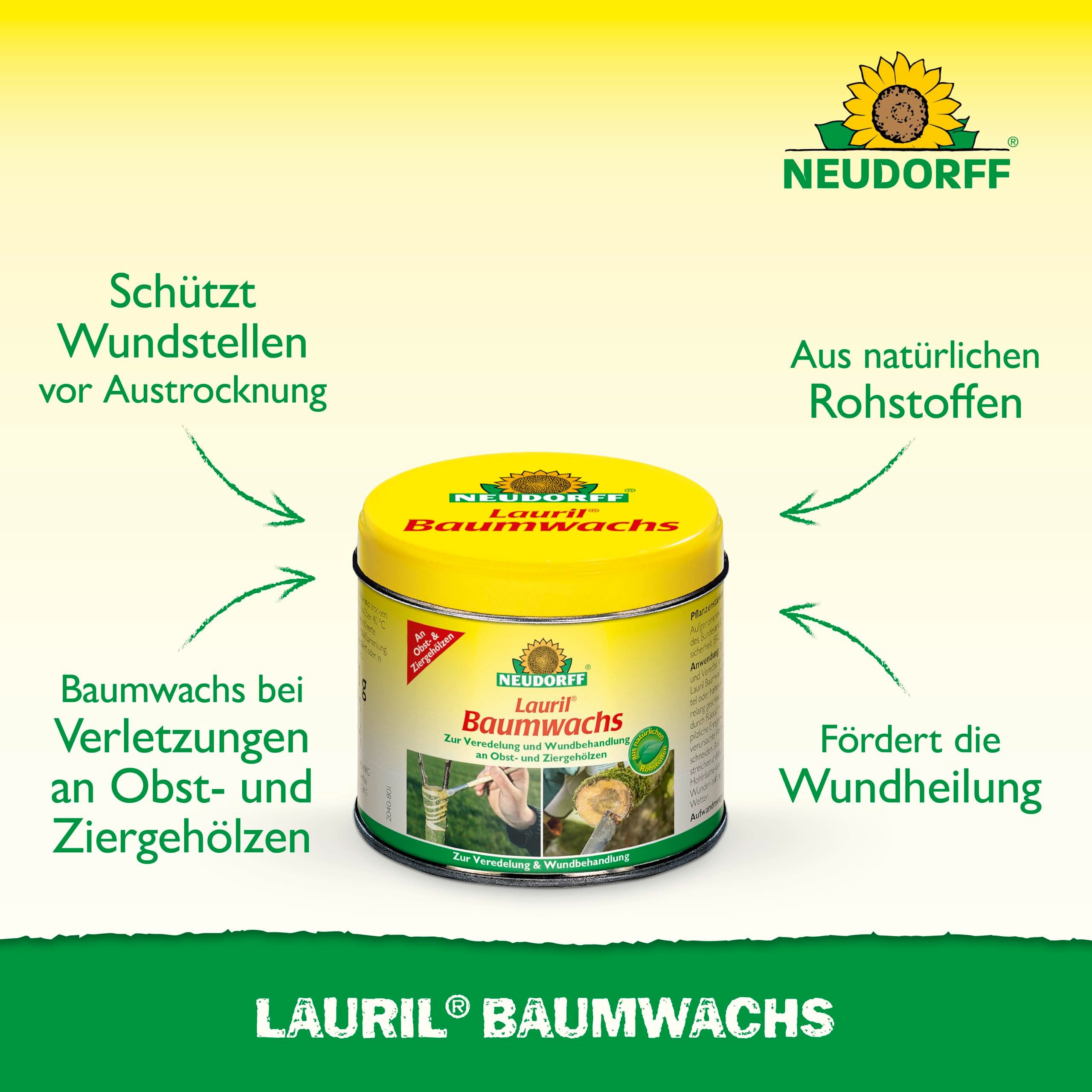 Neudorff Baumwachs Lauril Baumwachs 250 g, 250 g, 1 St., aus natürlichen Rohstoffen, pflanzenverträglich, trocknet innerhalb von 24 Stunden, zur Veredelung und schnellen Wundheilung von Obst- und Ziergehölzen