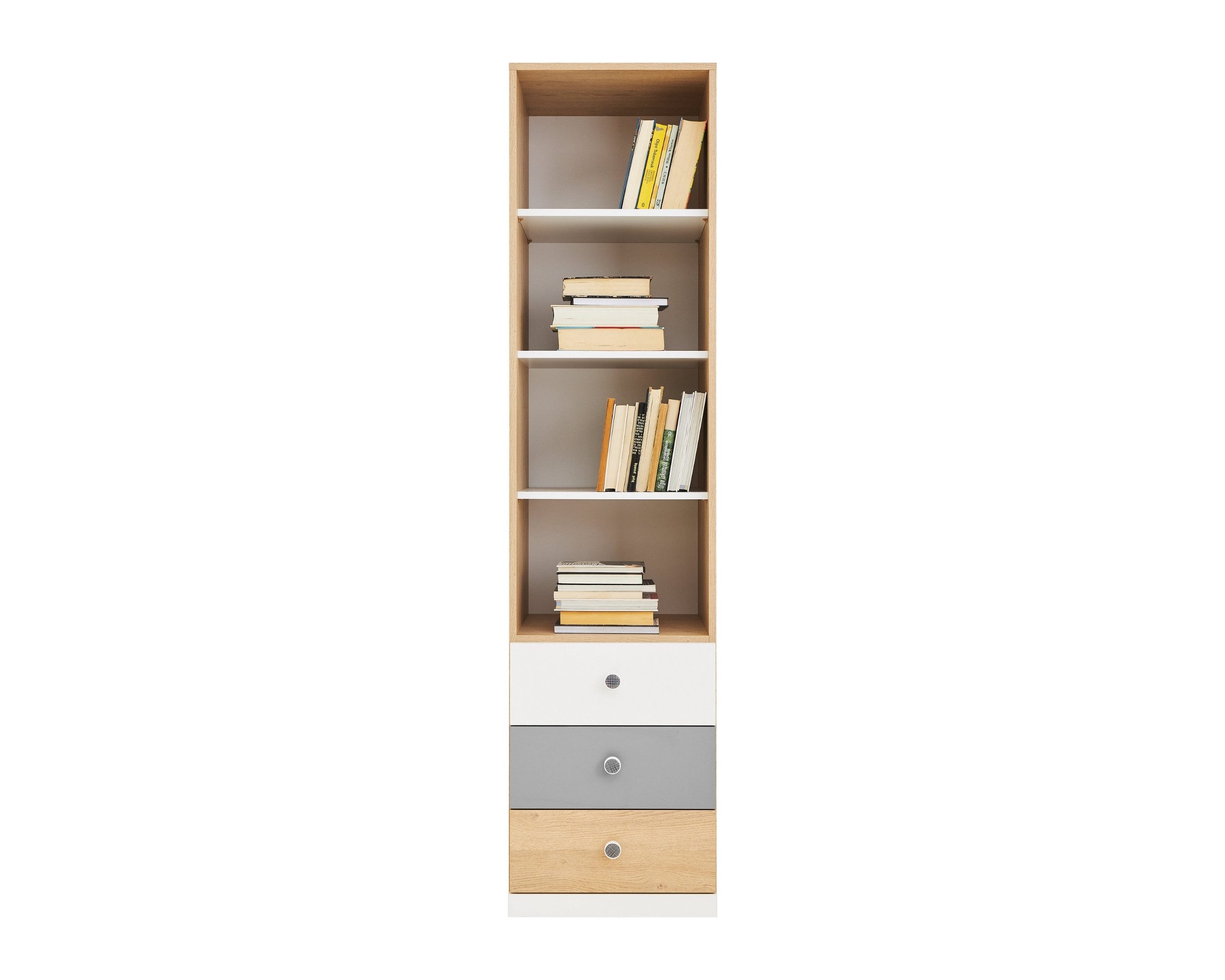 Deine Möbel 24 Kinderregal POKO 06 45 / 190 / 40 cm [B/H/T], in Biskuiteiche / Weiß Lux / Grau