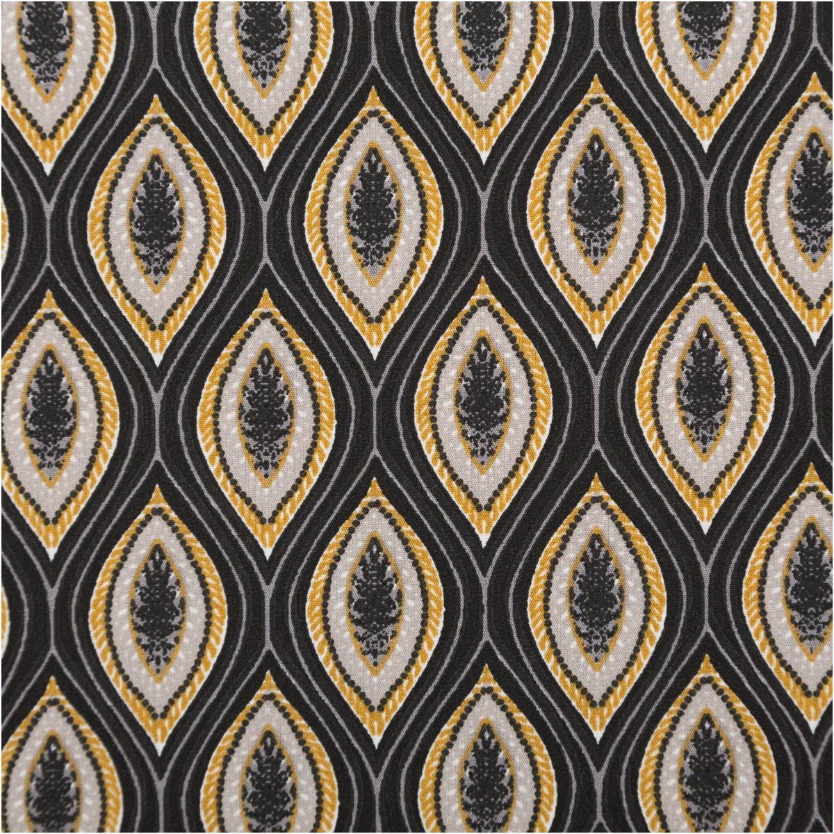 SCHÖNER LEBEN. Stoff Baumwollstoff Meterware Popeline Jana Retro schwarz gelb 145cm, allergikergeeignet,atmungsaktiv
