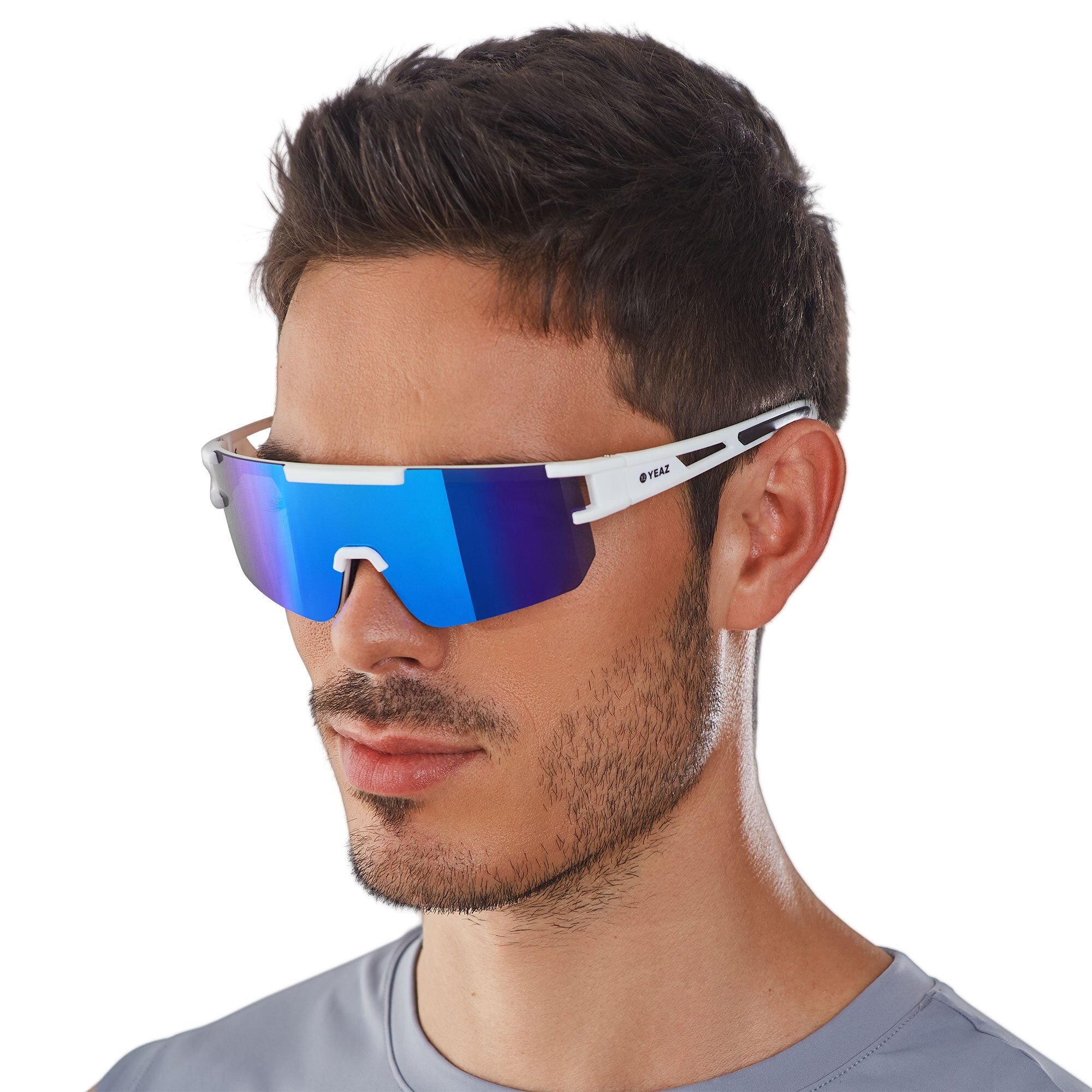 YEAZ Sportbrille SUNSPARK sport-sonnenbrille bright white/blue, Guter Schutz bei optimierter Sicht