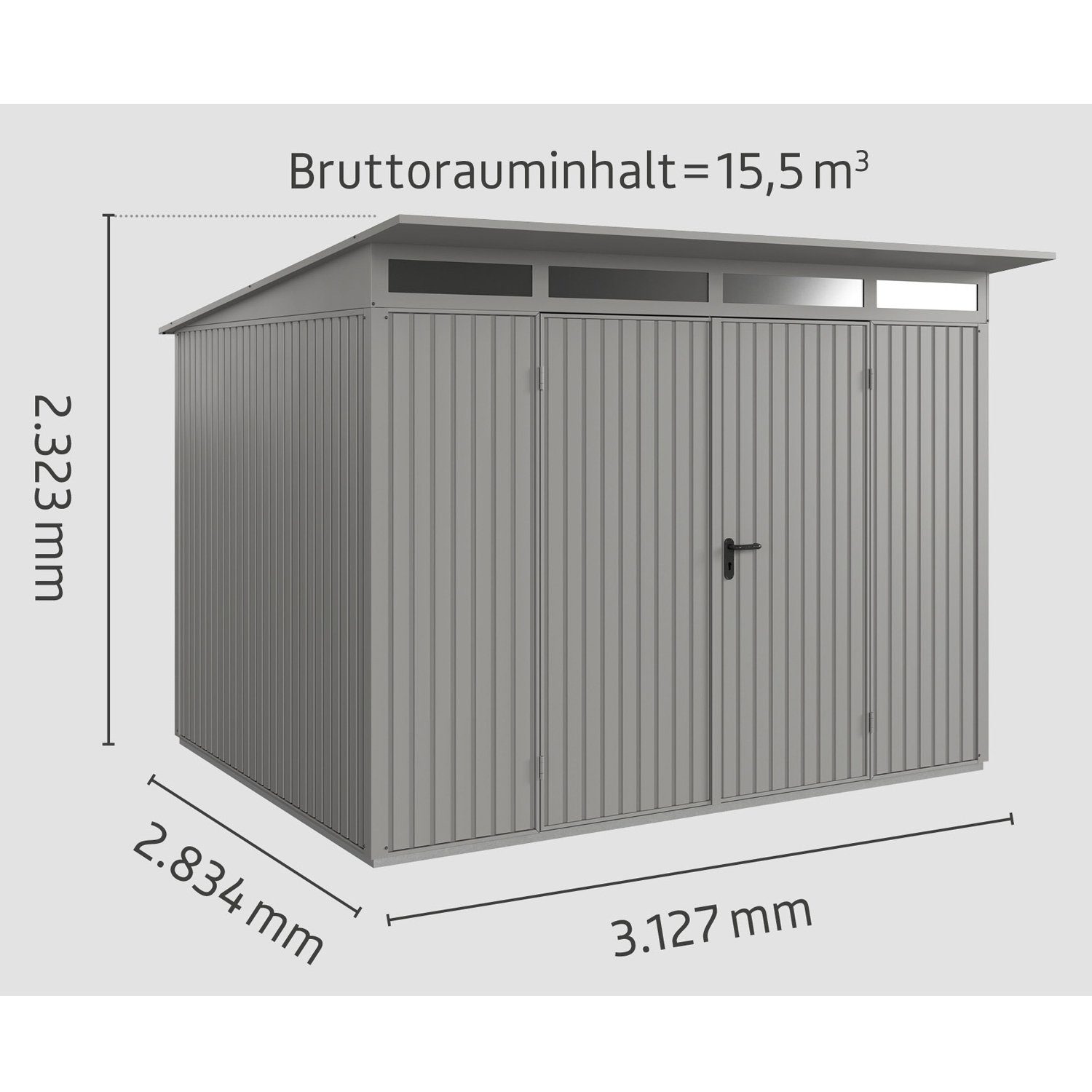 mit Pultdach Metall-Gerätehaus Typ graualuminium 2-flüglige Gerätehaus Hörmann Tür 3, Trend Ecostar