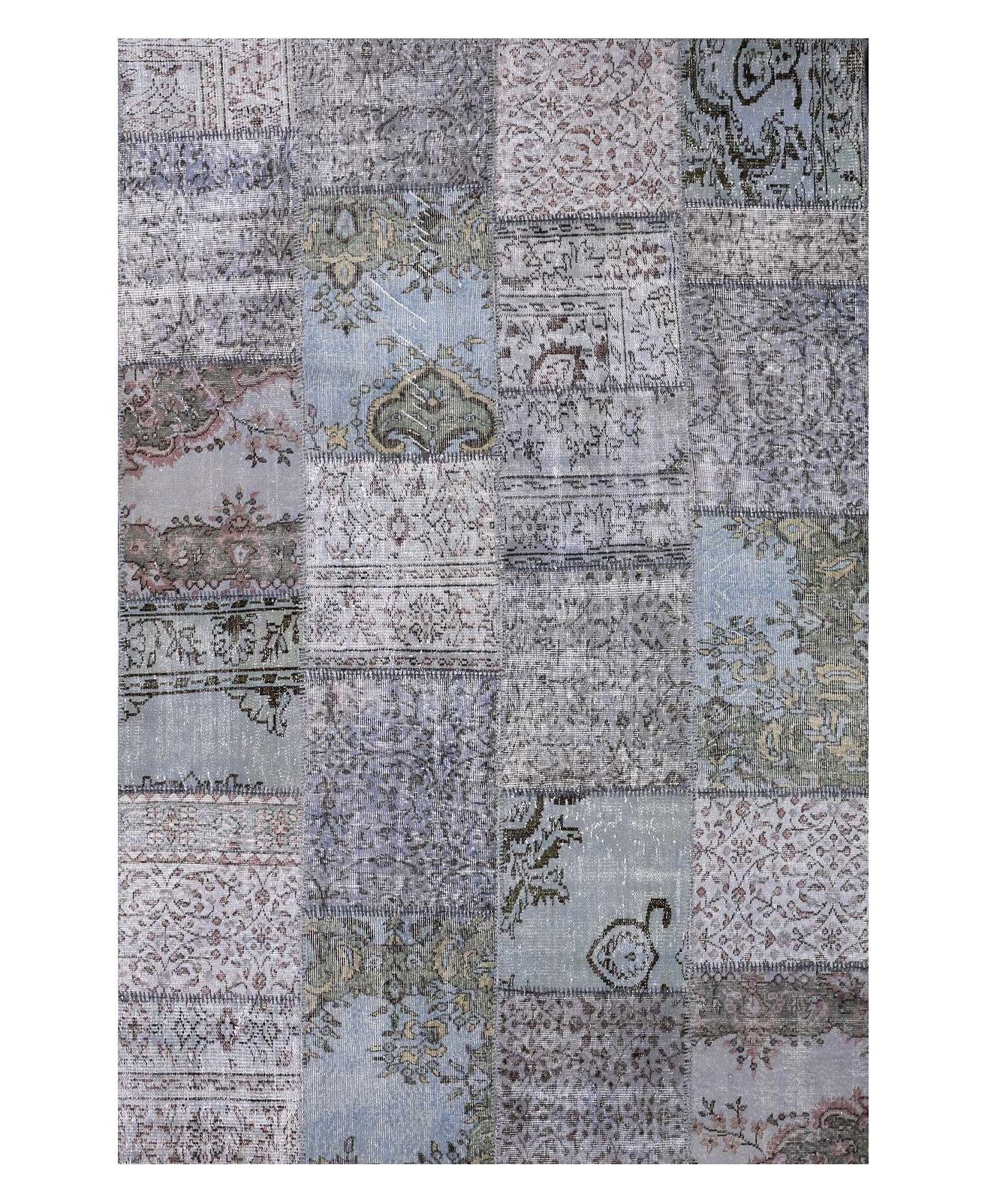 Vimoda Wollteppich Hochwertiger Patchwork Teppich, Rechteckig, Höhe: 5 mm, Läufer Handgeknüpfter blau Einzelstück vintage, Oientteppich 200x290cm