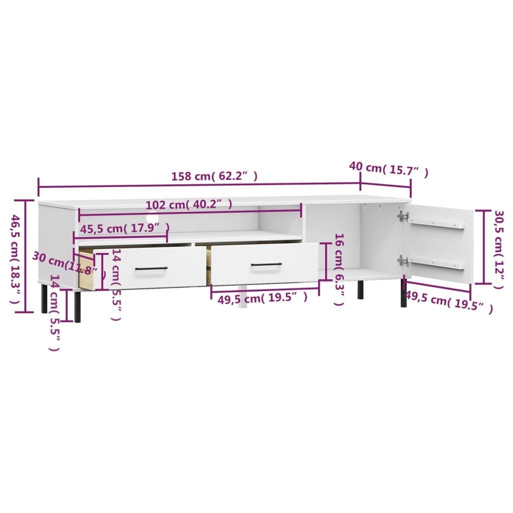 TV-Schrank Massivholz Weiß Kiefer Metallbeinen (1-St) TV-Schrank vidaXL mit OSLO