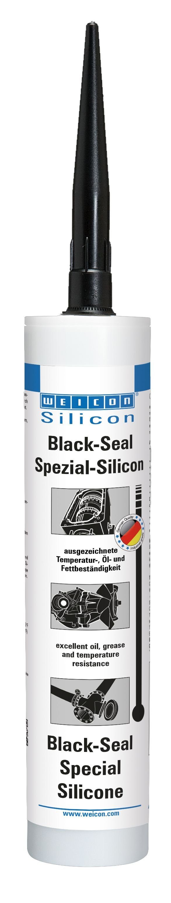 WEICON Silikon Black-Seal Spezialsilikon, Dichtstoff für ölbeständige Bereiche, Gebrauchsfähig, Extrem öl- und fettbeständig