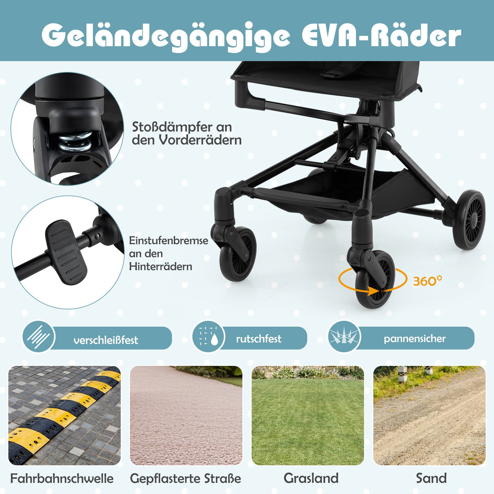 COSTWAY Kinder-Buggy, Kinderwagen klappbar