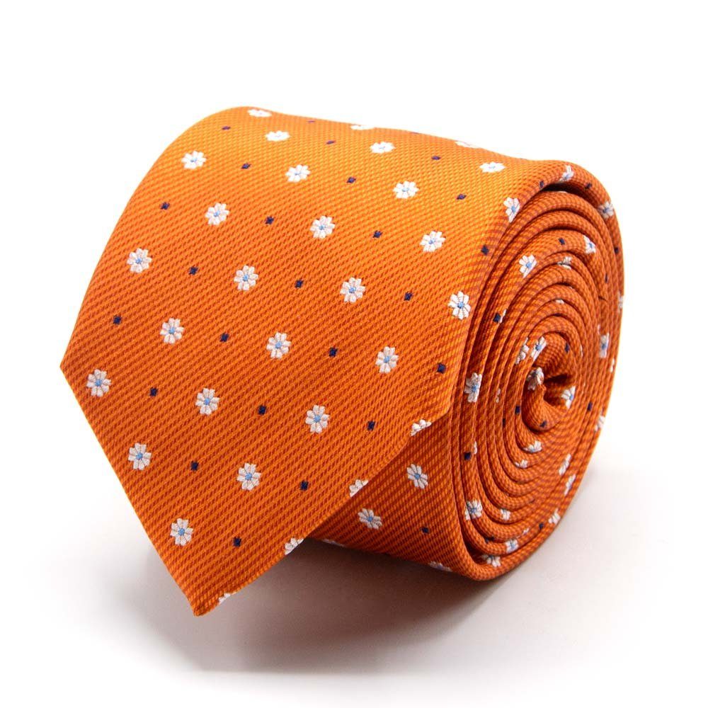 Breit Krawatte BGENTS mit Seiden-Jacquard Blüten-Muster (8cm) Orange Krawatte