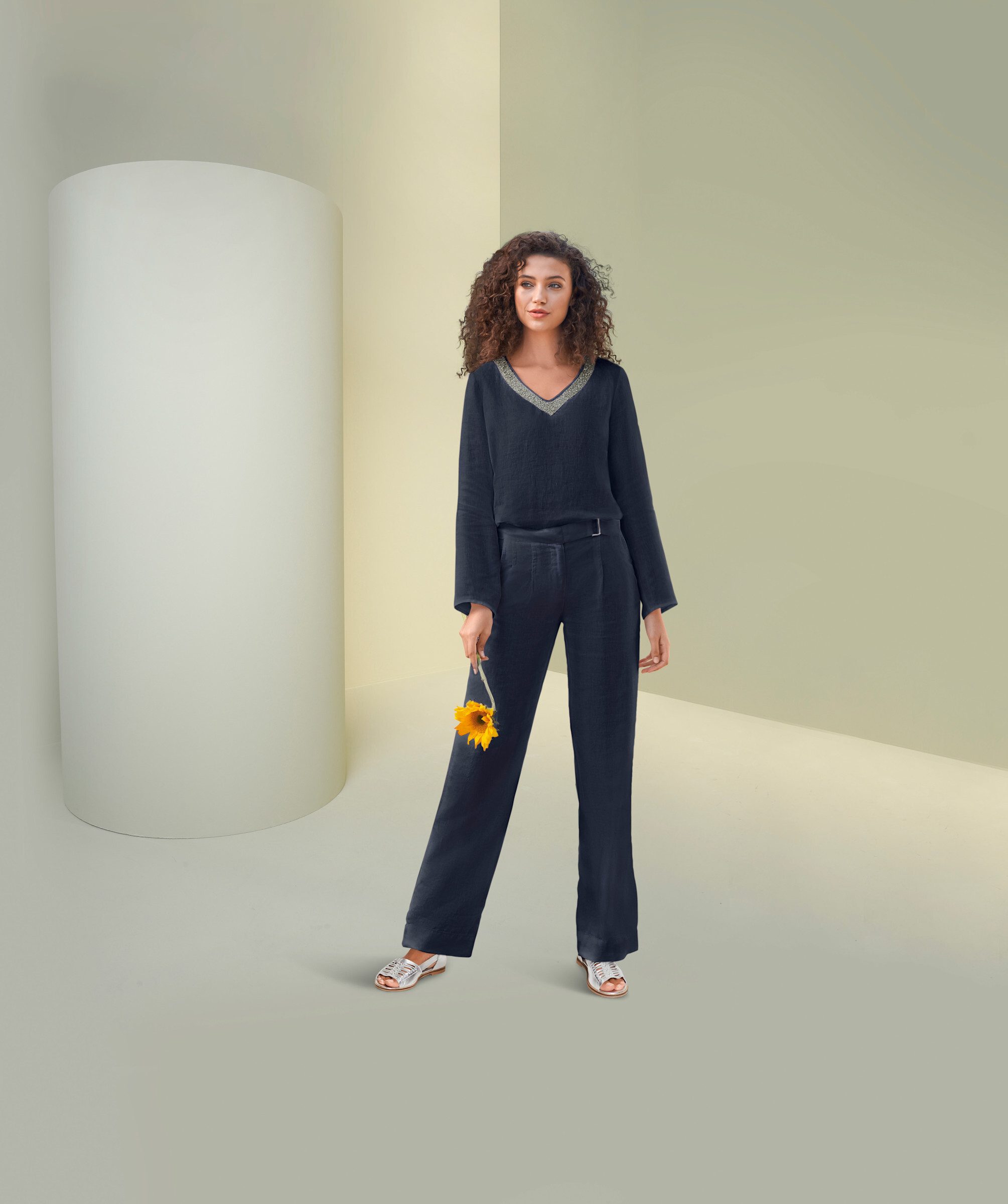 heine Jerseyhose Leinenhose erhöht
