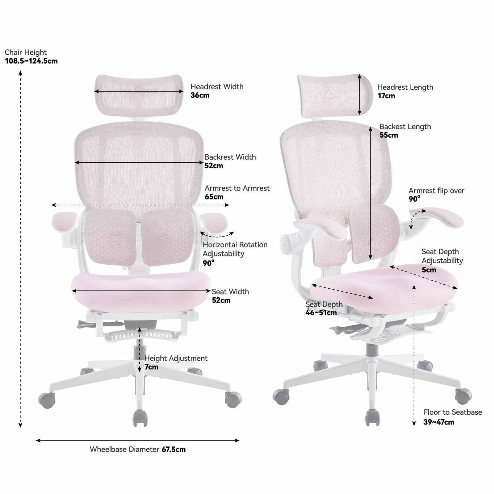 Musso Bürostuhl E80 Air Petite, Ergonomischer Schreibtisch- & Gaming-Drehstuhl (1 St), mit AeroFrau Bio-Wing Stütze, Fußstütze und Mesh