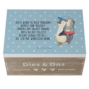 Mr. & Mrs. Panda Dekokiste 22 x 15 cm Pinguin Kleine Schwester - Blau Pastell - Geschenk, Schatz (1 St), Einschlagscharniere