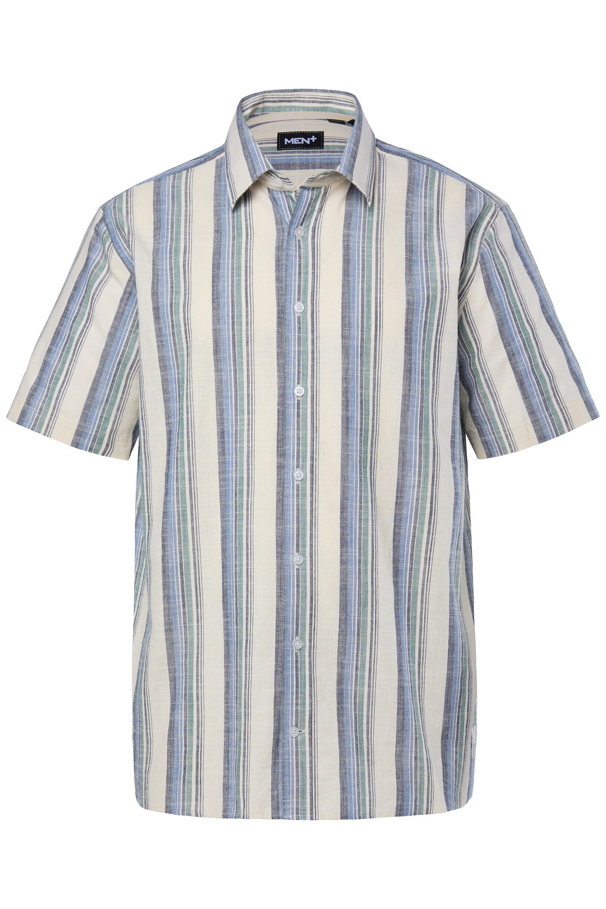 Men Plus Kurzarmhemd Leinenoptik-Streifenhemd Halbarm Kentkragen